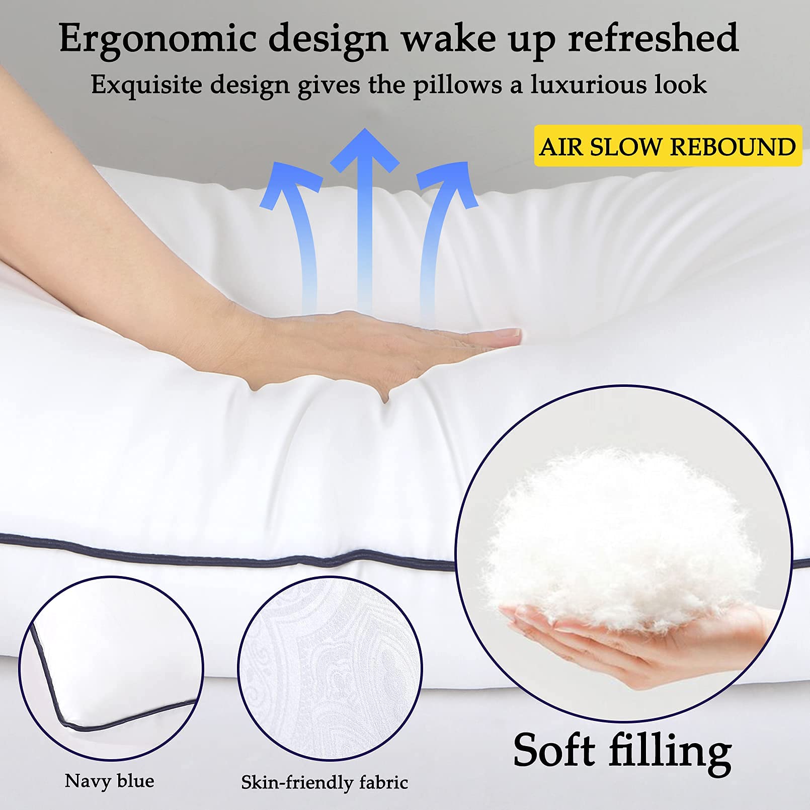 2 Pack Queen Size Cooling Bed Pillows for Side, Back & Stomach Sleepers - Luxury Soft Supportive Down Alternative Pillows with Plush Filling (White) | Perfect for Hot Sleepers & Allergy Relief