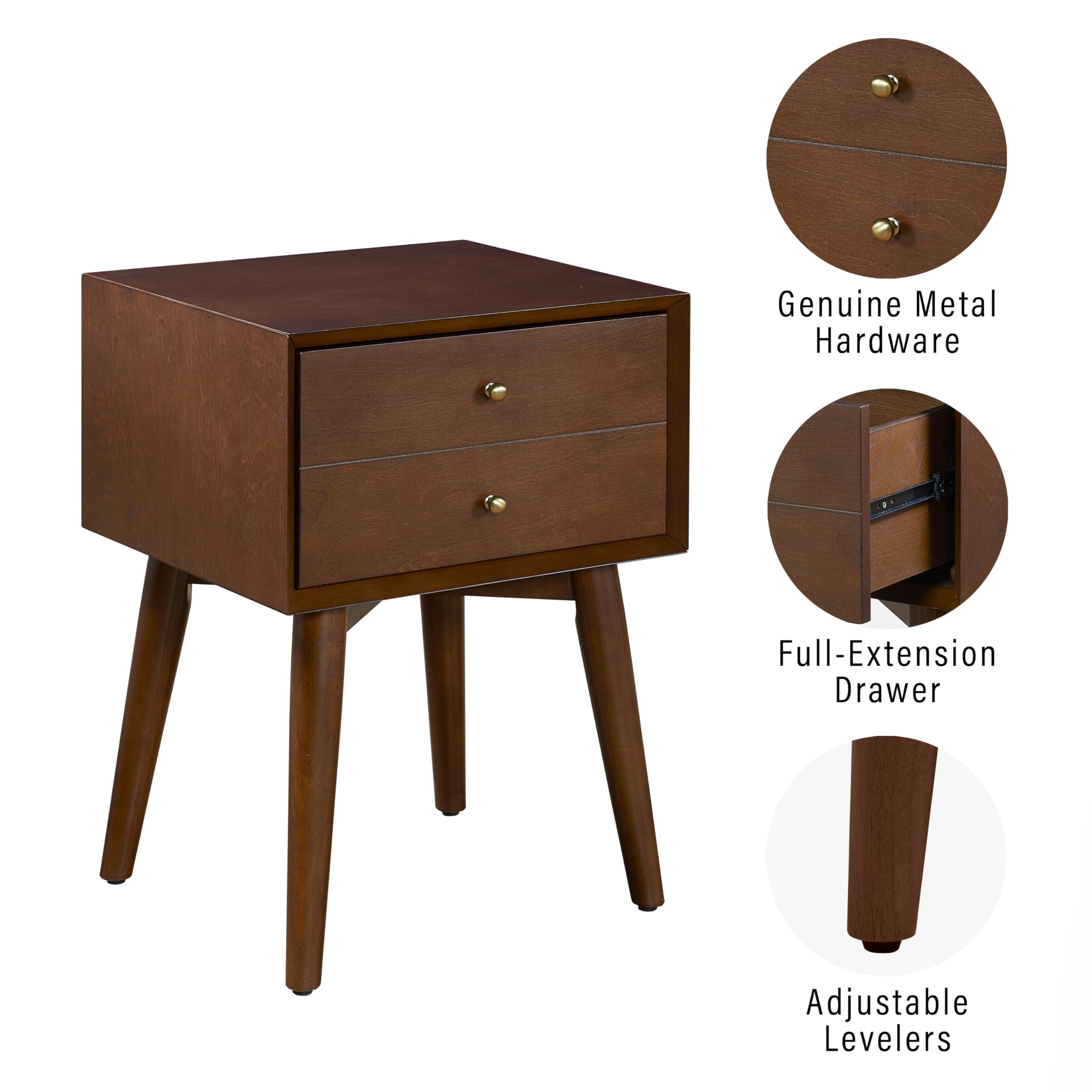 Crosley Furniture Landon Nightstand Side Table with Drawer - Solid Mahogany Wood Bedside Table for Bedroom, Living Room & Office Use