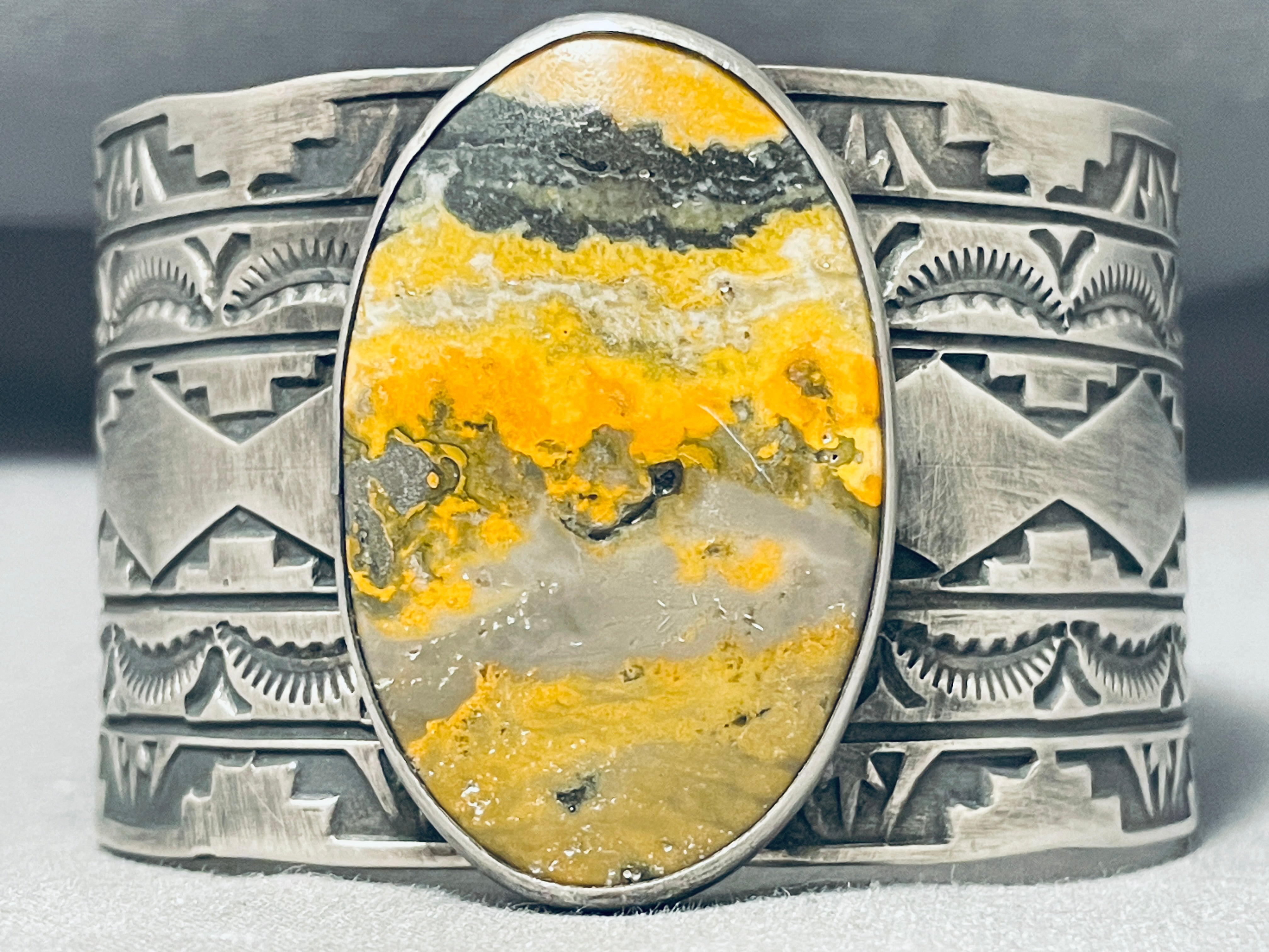 172g Navajo Sterling Silver Bracelet with Yellow Jasper - Handmade Native American Jewelry for Women, Perfect for Gifts, Boho Style & Everyday Wear