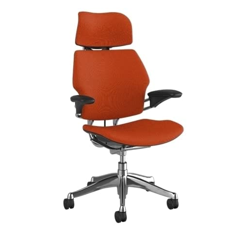 Humanscale Freedom Ergonomic Office Chair with Headrest - Adjustable Height & Duron Arms - Carpet Wheels - Polished Aluminum Frame & Pumpkin Corde Fabric - Perfect for Home Office & Corporate Workspaces