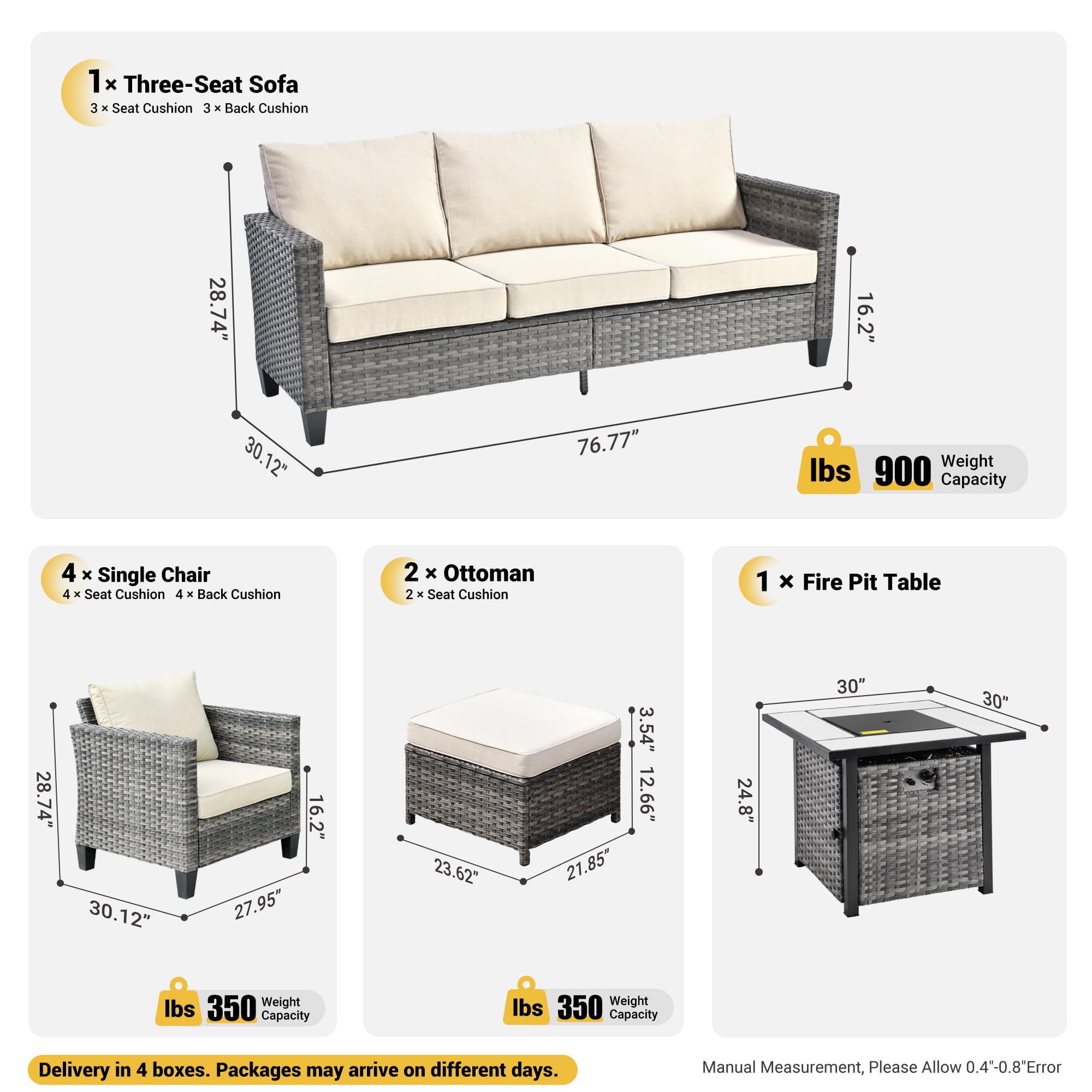 8-Piece Patio Furniture Set with 30