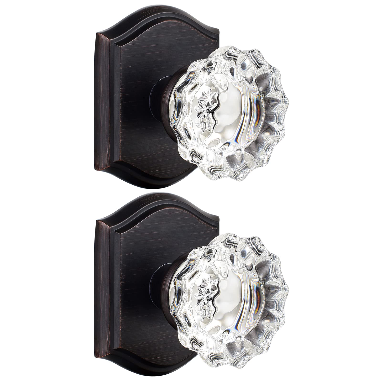 2 Pack Antique Crystal Glass Half-Dummy Door Knobs - Oil Rubbed Bronze Finish for Hallways, Closets & Interior Doors - Vintage Style Decorative Hardware for Home Décor & Room Dividers