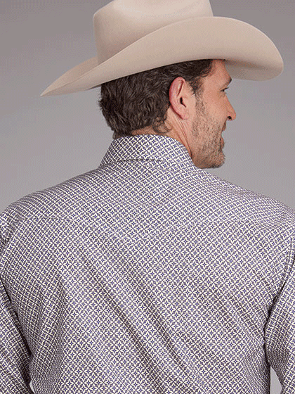 Roper Men's Long Sleeve Snap Shirt with Allover Pinwheel Foulard Print - Casual Western Wear for Cowboy, Rodeo & Country Style Outfits