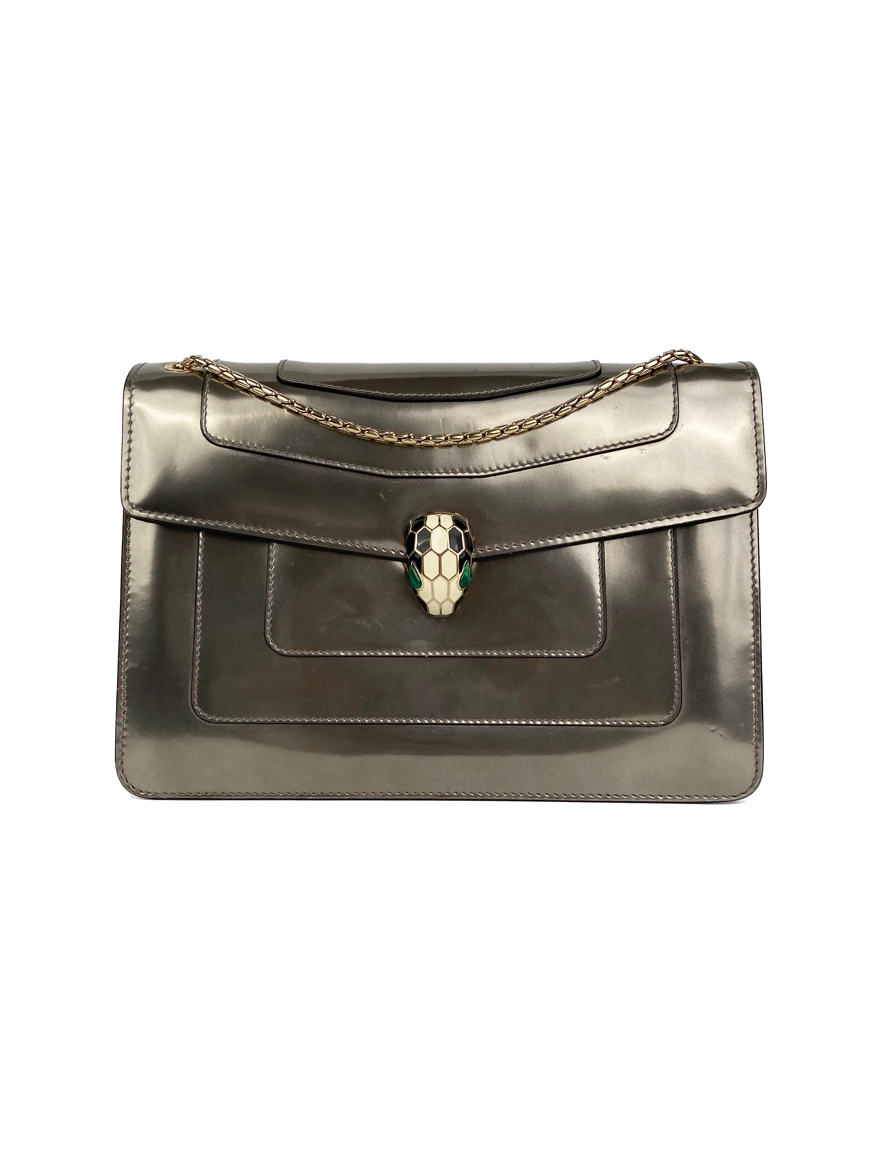 Bvlgari Serpenti Forever Silver Leather Shoulder Bag for Women | Luxury Designer Handbag for Evening Parties, Date Night & Special Occasions