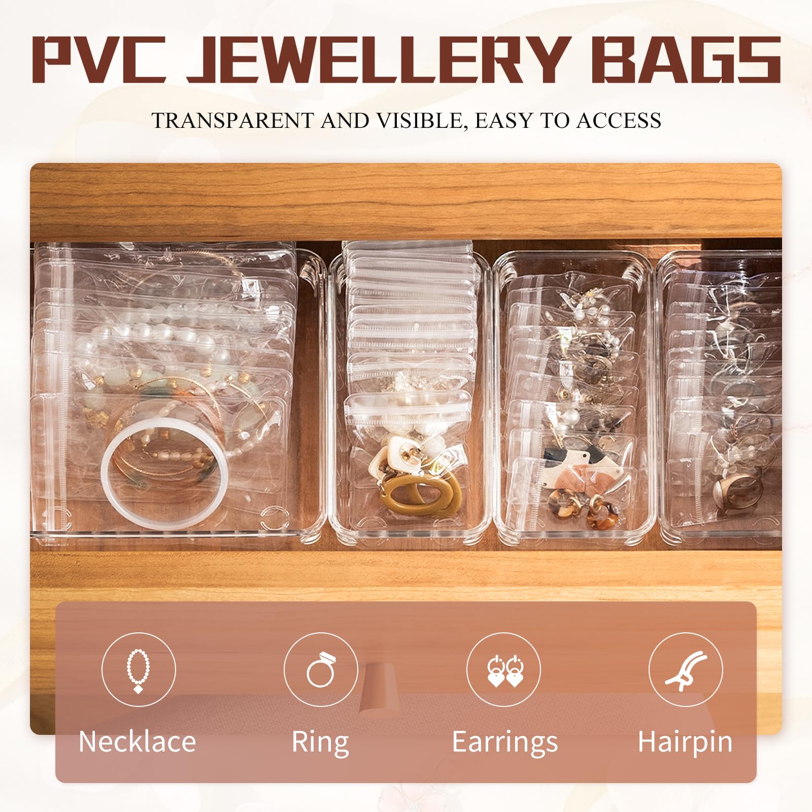 50PCS Clear PVC Jewelry Pouches - Waterproof Zipper Storage Bags for Earrings, Bracelets & Necklaces - Travel Jewelry Organizer for Women, Small Transparent Pouch for Jewelry Display & Protection (50 Pack)