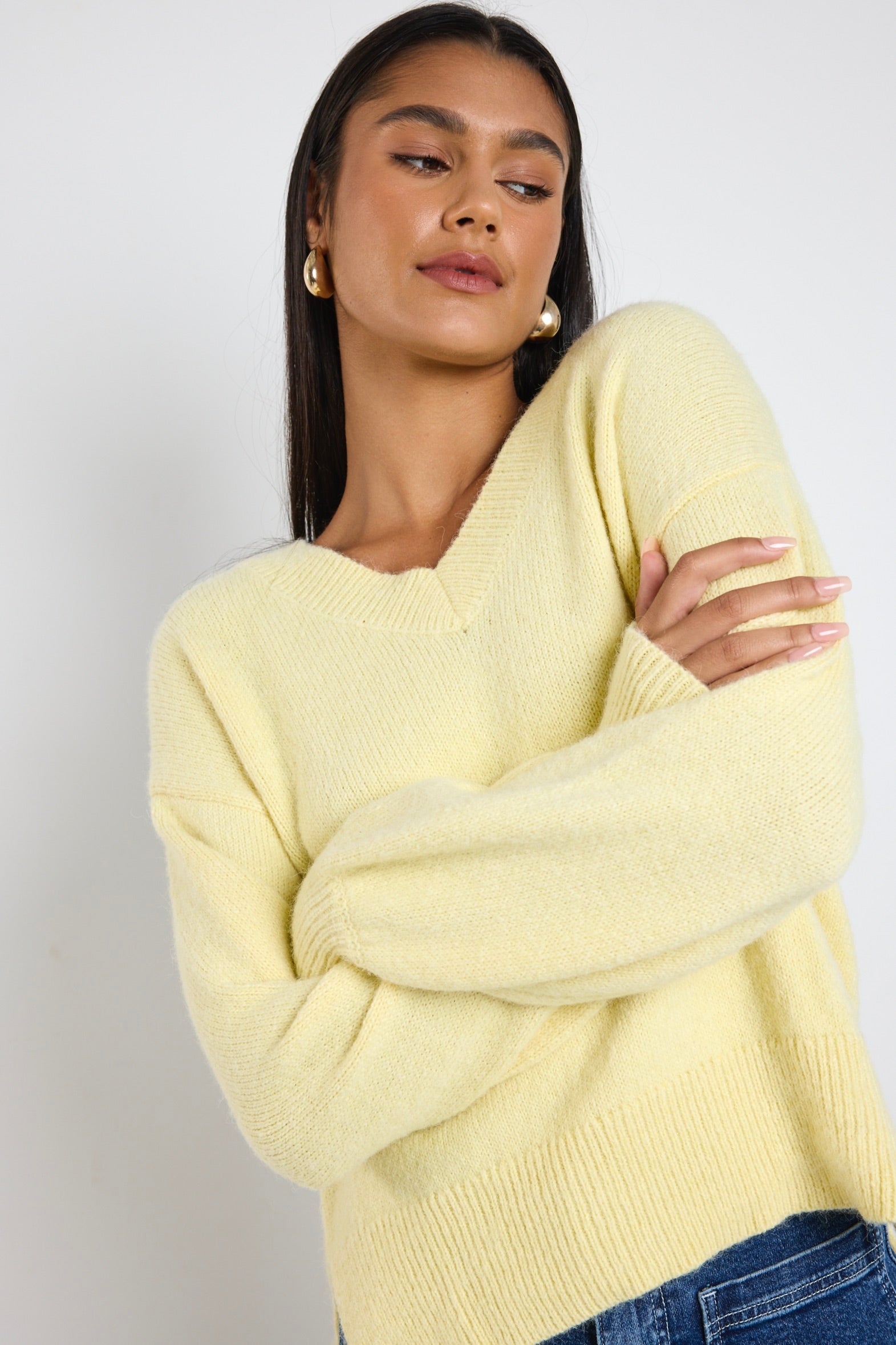 Harvest Butter V Neck Knit Jumper Women's Soft Casual Sweater for Fall & Winter | Cozy Pullover for Office, Date Night & Weekend Outfits