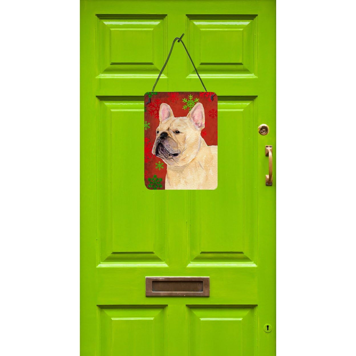 French Bulldog Red & Green Snowflakes Holiday Metal Sign - Christmas Wall Decor, Kitchen Plaque, Front Door Hanging for Home & Bar Decoration - Perfect for Festive Seasonal Decor & Gift Giving
