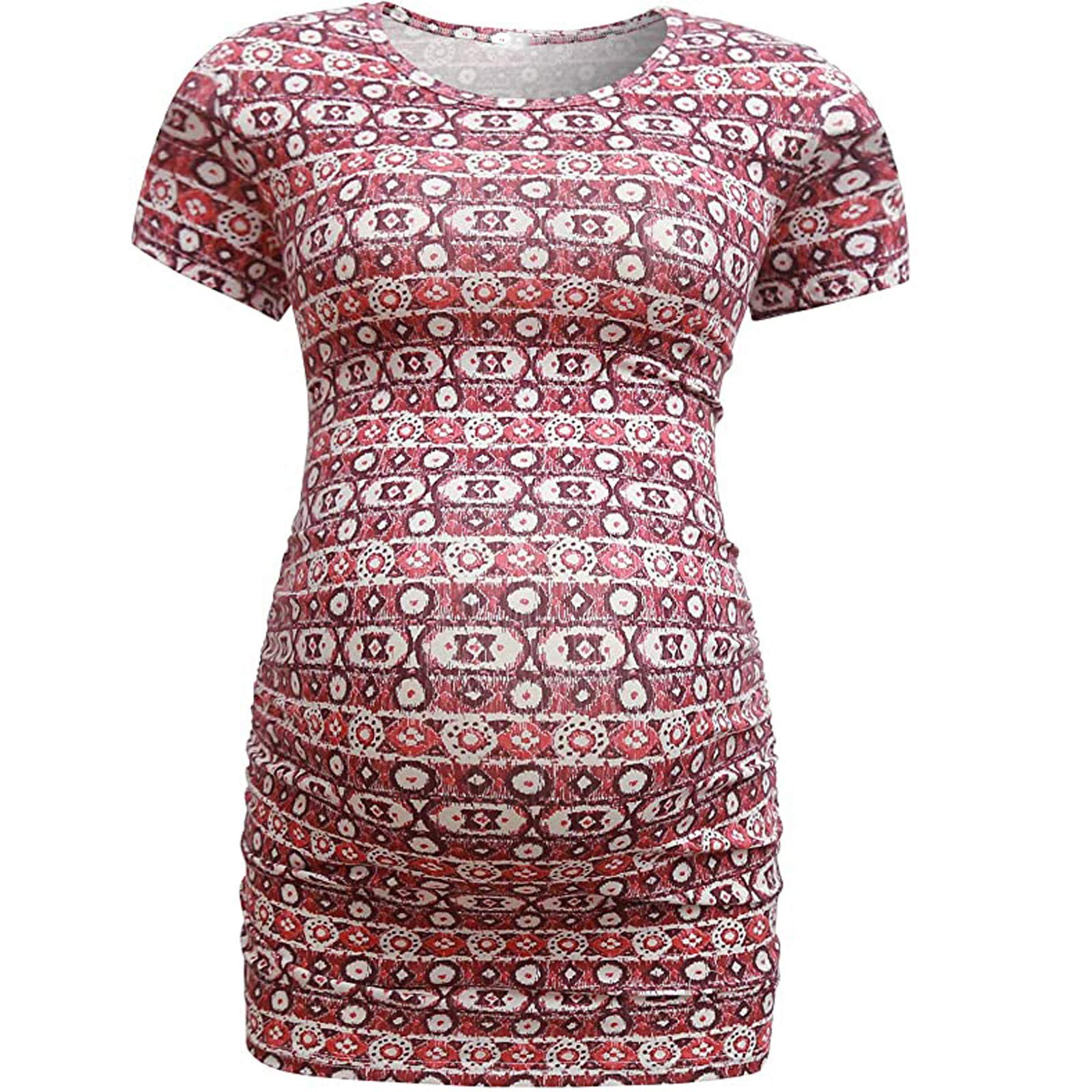 Women's Maternity Short Sleeve T-Shirt - Navy Lace Print Pregnancy Top & Dress - Comfortable Cotton Stretch for Everyday Wear, Baby Showers & Maternity Photos