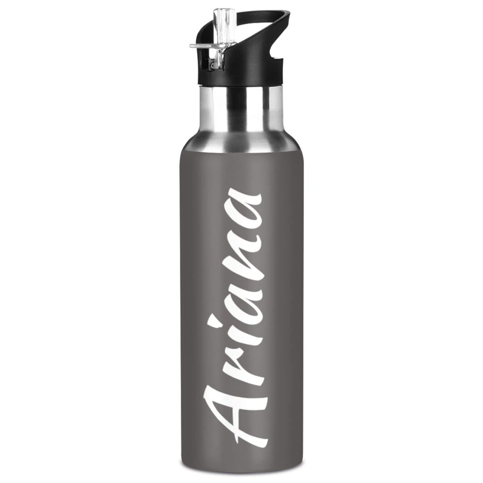 Custom 33oz Insulated Sports Water Bottle with Straw Lid - Personalized Grey Reusable Water Bottle for Hiking, Cycling & Outdoor Activities | Perfect for Gym, Work & Travel Hydration