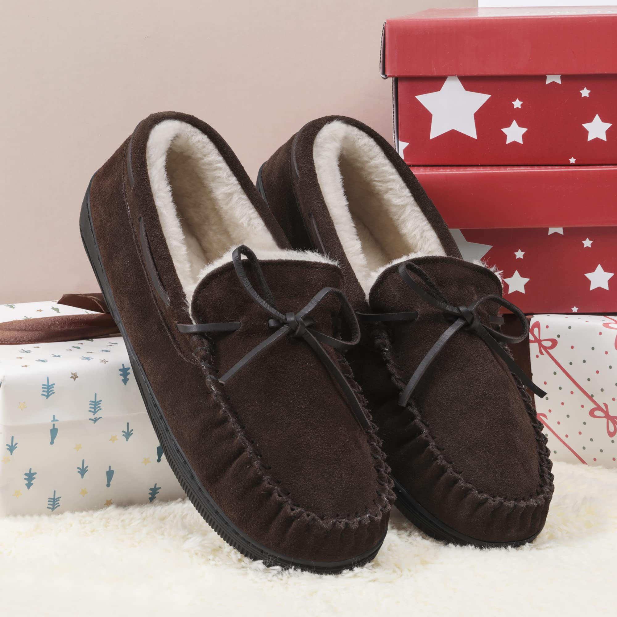 DREAM PAIRS Men's Moccasin Slippers - Fuzzy Plush House Shoes with Fleece Lining for Indoor & Outdoor Wear - Comfortable Loafers for Home, Office and Travel