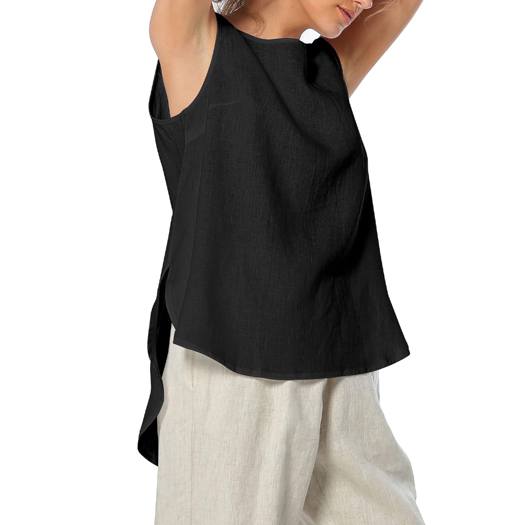 Amazhiyu Women's 100% Linen Tank Top - Breathable Sleeveless Blouse for Summer | Casual Crewneck Linen Shirt for Beach, Travel & Everyday Wear