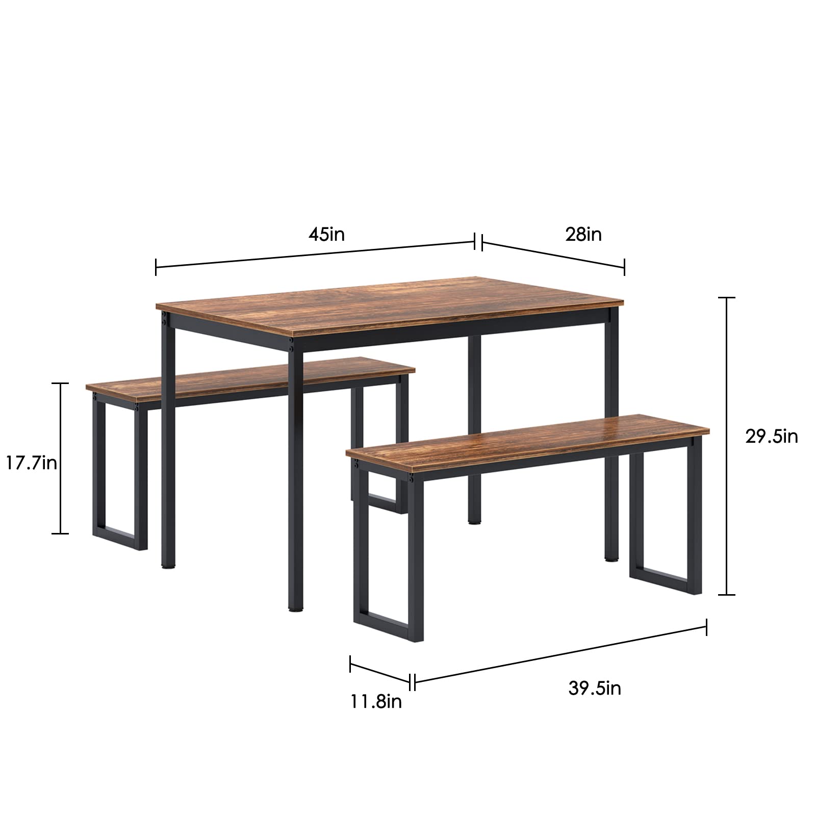 Modern 3-Piece Dining Table Set with Wood Top & Sturdy Metal Frame - Rectangular Small Space Furniture for Kitchen, Dining Room, Apartment | SogesFurniture BHUS-CZJYB-YZLD01