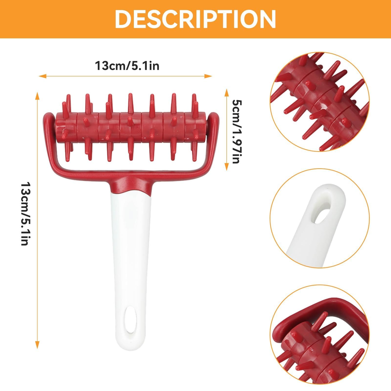 Pizza Dough Docker Roller with Spikes - Plastic Pastry Docking Tool for Homemade Baking, Prevents Dough Blistering (Red) - Perfect for Pizza, Pie Crusts, Crackers & Flatbreads