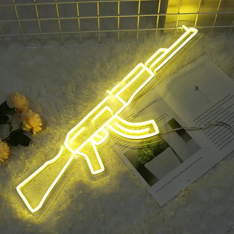 AK47 Neon LED Sign - Custom Wall Hanging Flex Light for Bar, Pub, Club & Home Decor | Perfect for Parties, Weddings & Man Cave Lighting
