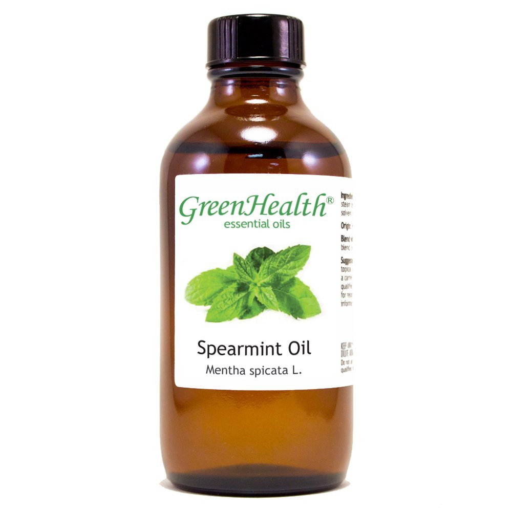 100% Pure Spearmint Essential Oil - 4 fl oz Amber Glass Bottle with Dropper Cap - USDA Certified Organic - for Aromatherapy, DIY Skincare & Natural Cleaning - GreenHealth Brand