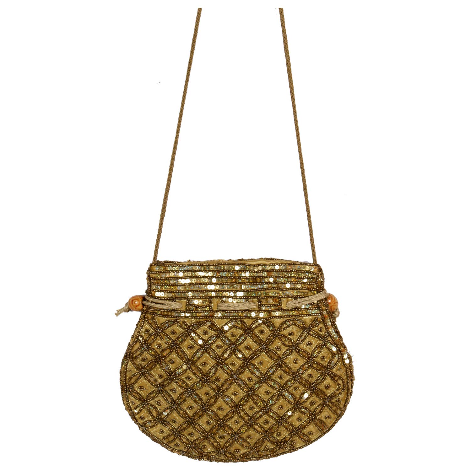 2 Pack Indian Beaded Potli Bag for Women & Girls - Golden Wedding Clutch, Jewelry Pouch | Perfect for Bridal Accessories, Cultural Events & Gift Giving