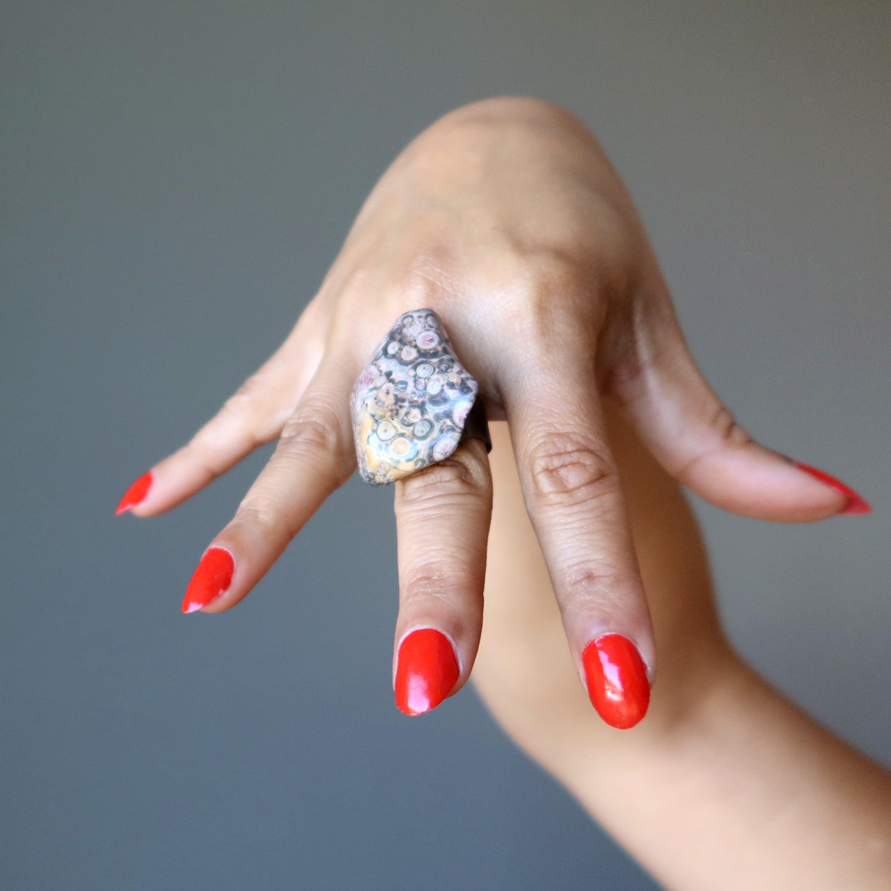 Leopard Jasper Ring - Handmade Chunky Stone Adjustable Bronze Ring for Women | Boho Jewelry, Healing Crystal, Spiritual Gift for Meditation & Energy Balancing
