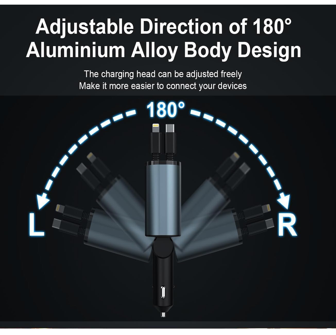 120W 4-in-1 Retractable Car Charger with 2 USB Ports & 31.5