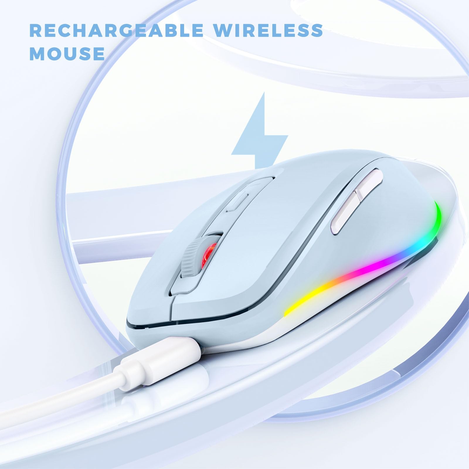 PEIOUS Wireless Mouse Jiggler - Undetectable Random Movement USB Mouse Mover for Laptop, Rechargeable Silent Computer Mouse with LED Light (Light Blue) - Keep PC Awake for Work, Online Meetings & Presentations