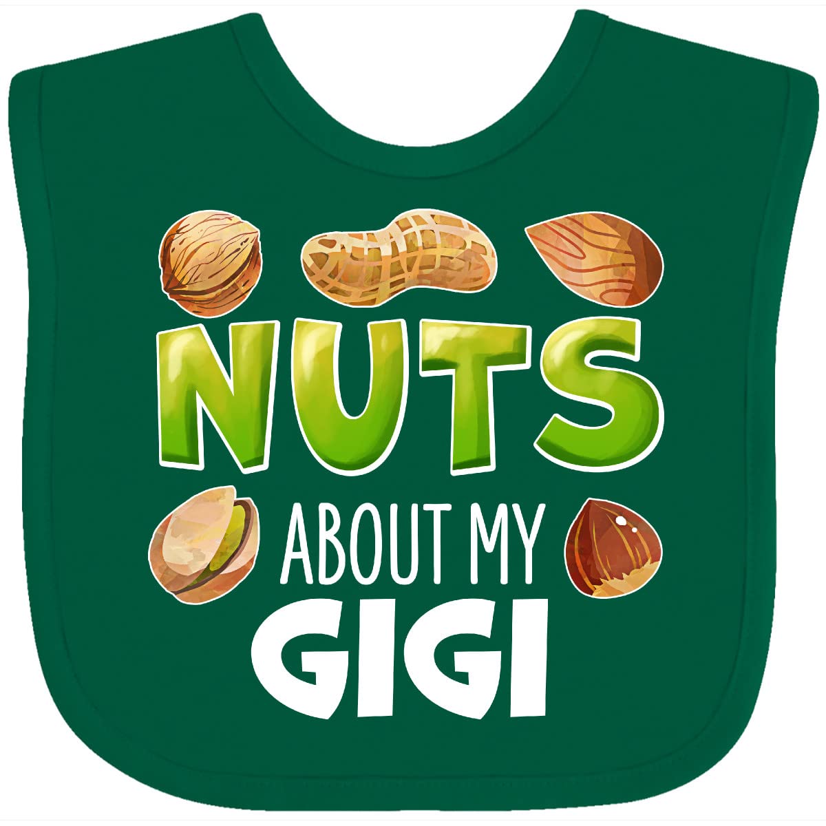 Inktastic Nuts About My Gigi Peanut Almond Pistachio Baby Bib - Soft Cotton Drool Bib for Infants & Toddlers - Perfect for Feeding Time, Daycare, and Family Photos