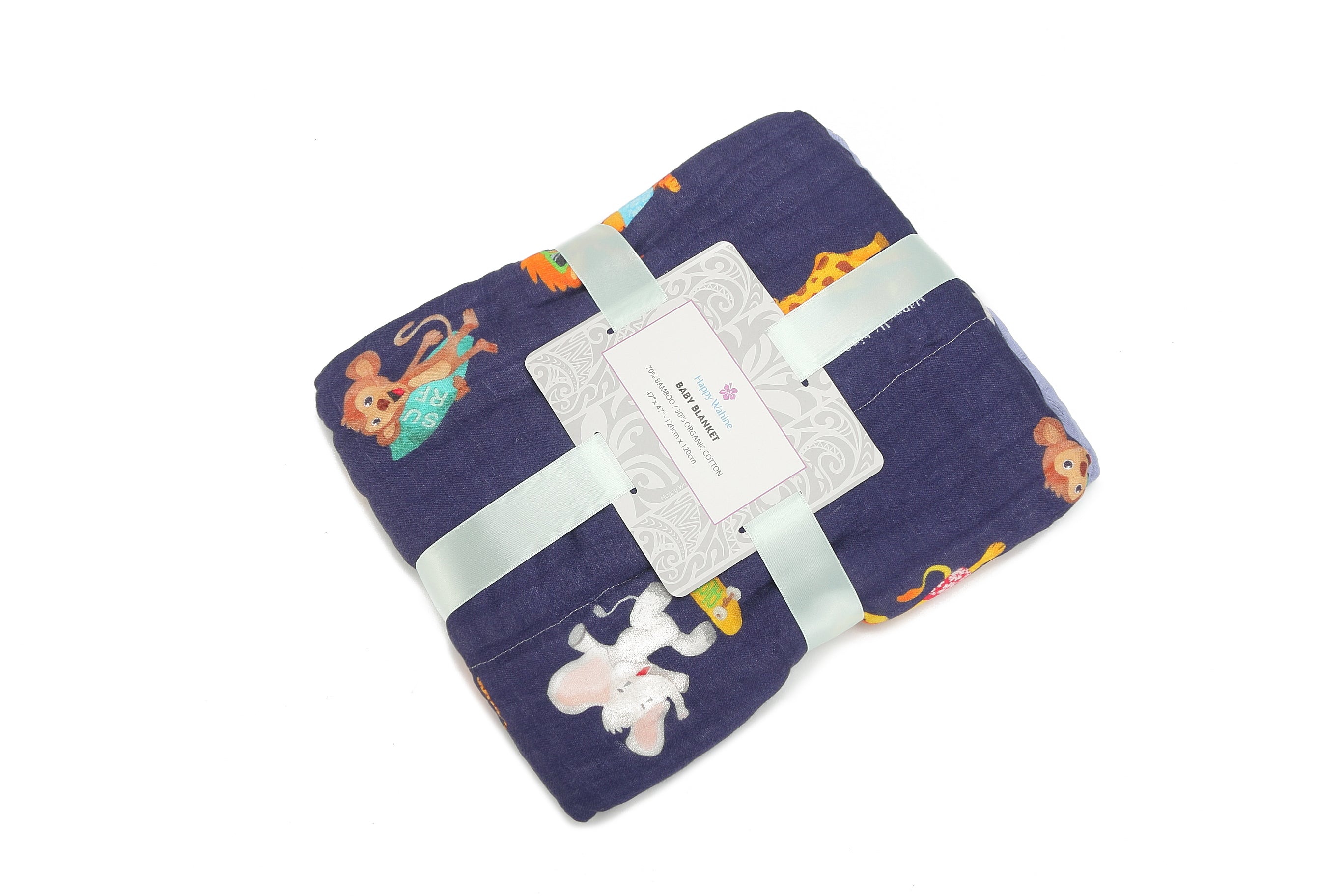 Soft Baby Blanket with Cute Zoo Animals Print - Navy Blue for Newborns & Toddlers - Perfect for Nursery, Stroller, and Swaddling