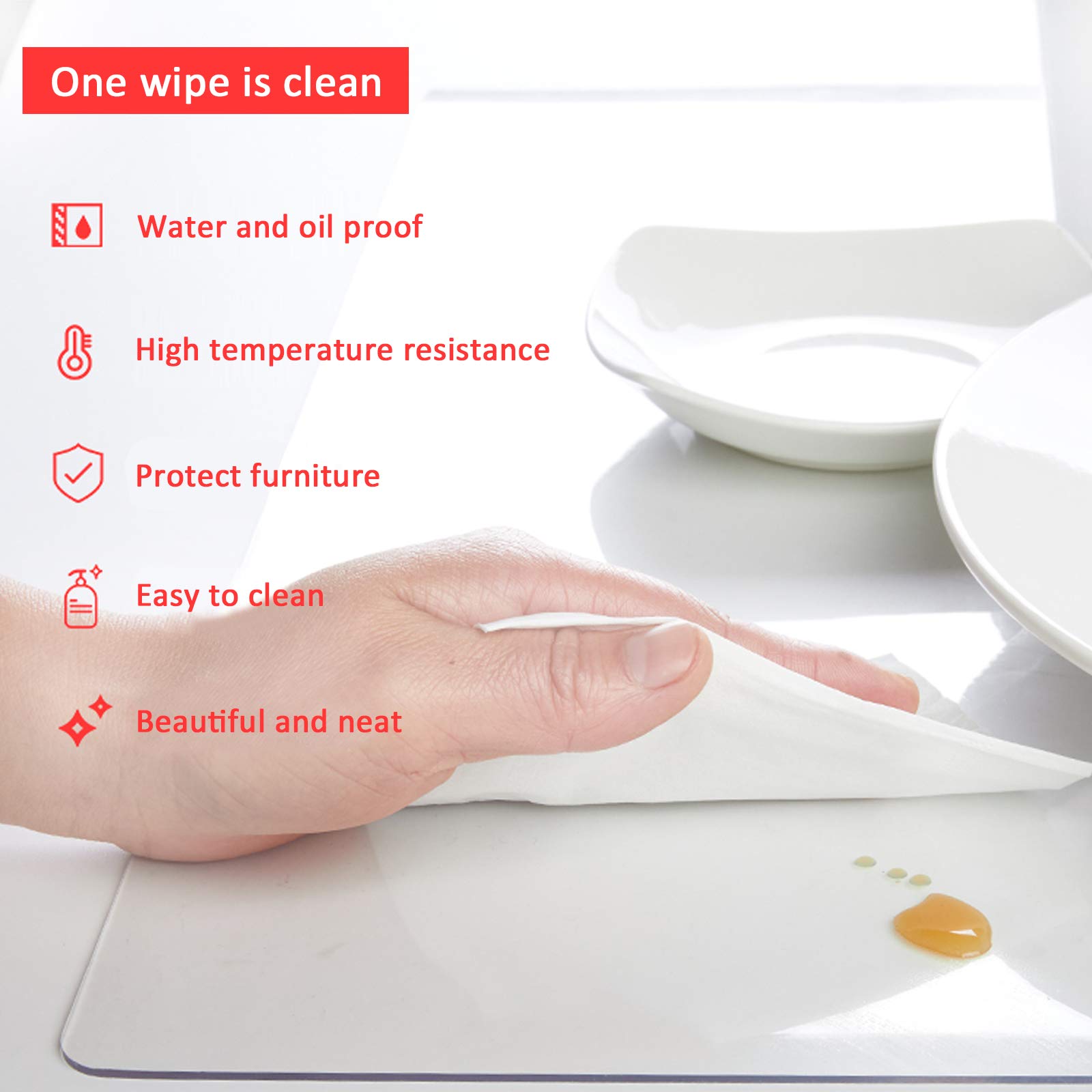 Waterproof Transparent PVC Table Cover Protector - 2mm Soft Glass Clear Tablecloth with Bevel Edging (60x120cm/24x47in) for Dining Table, Coffee Table, Desk & Floor Protection - Ideal for Home, Office & Restaurant Use