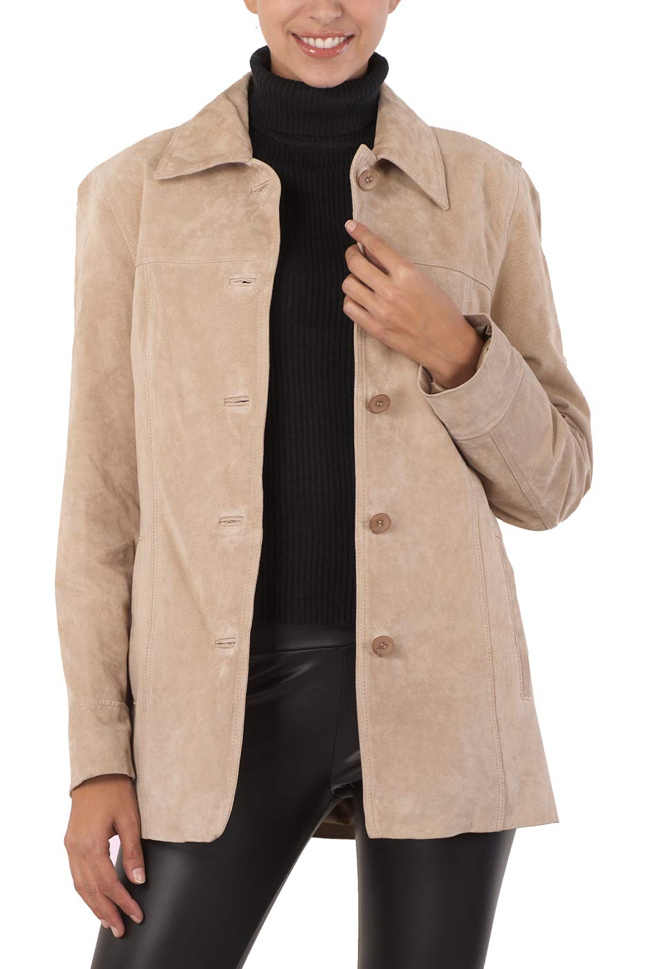 BGSD Women's Anna Suede Leather Car Coat - Regular, Plus Size & Petite Sizes Available | Stylish Outerwear for Fall & Winter Driving, Office & Casual Wear