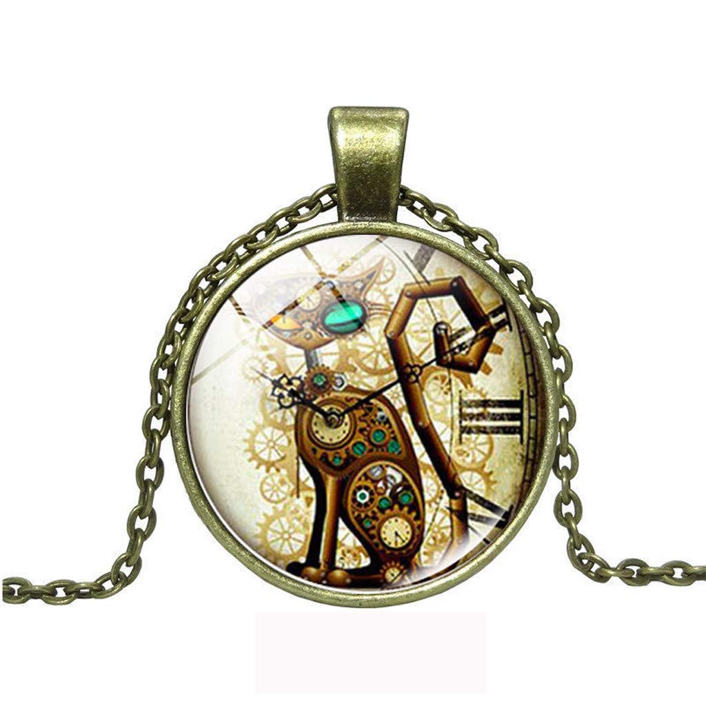 Elegant Glass Pendant Necklace for Women - Retro Alloy Cat Charm Punk Crystal Jewelry, Multicolor Cabochon Gift for Her | Perfect for Casual Wear, Parties & Unique Fashion Statements