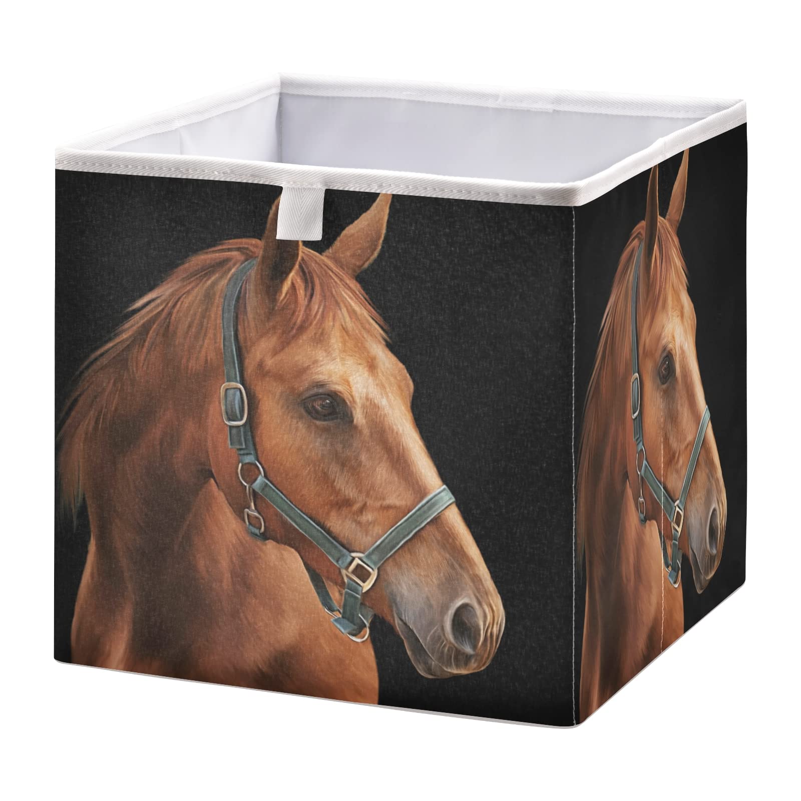 Red Horse Portrait Black Background Rectangular Collapsible Storage Basket - Foldable Nursery Organizer for Toys, Clothes & Home Organization | Easy Assembly for Bedroom, Playroom & Laundry Room