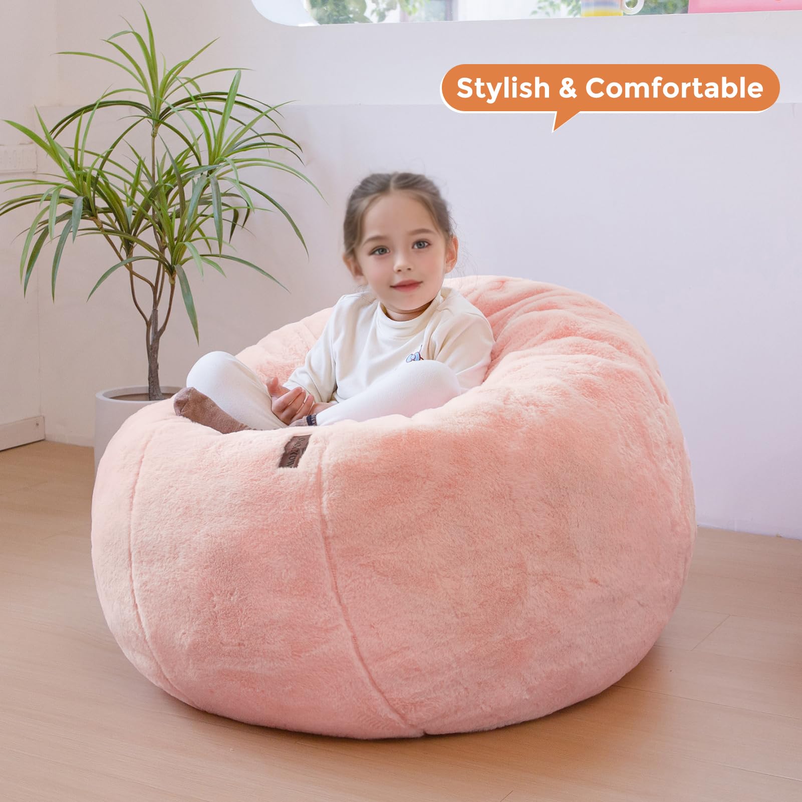 MAXYOYO 3-in-1 Kids Bean Bag Chair Bed - Convertible Faux Fur Floor Sofa for Children's Room, Gaming & Reading (Pink) | Perfect for Playroom, Bedroom & Dorm Decor