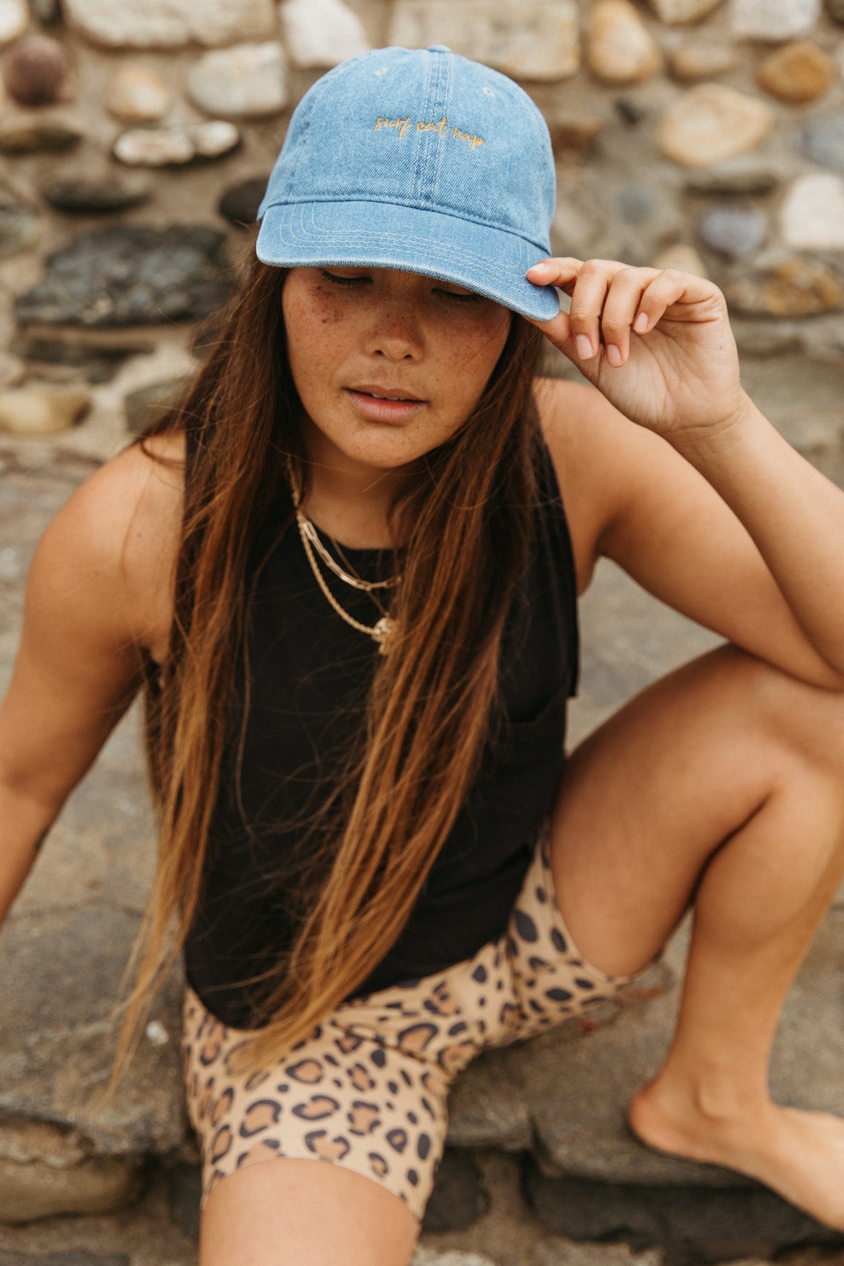 Stylish Denim Dad Hat for Men - Surf, Eat, Nap - Perfect for Beach Outings, Casual Wear & Outdoor Adventures