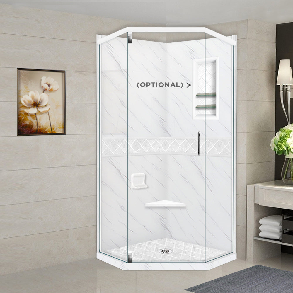 Premium Carrara Marble Diamond Neo Shower Enclosure Kit - Waterproof Bathroom Upgrade for Modern Homes & Luxury Hotels