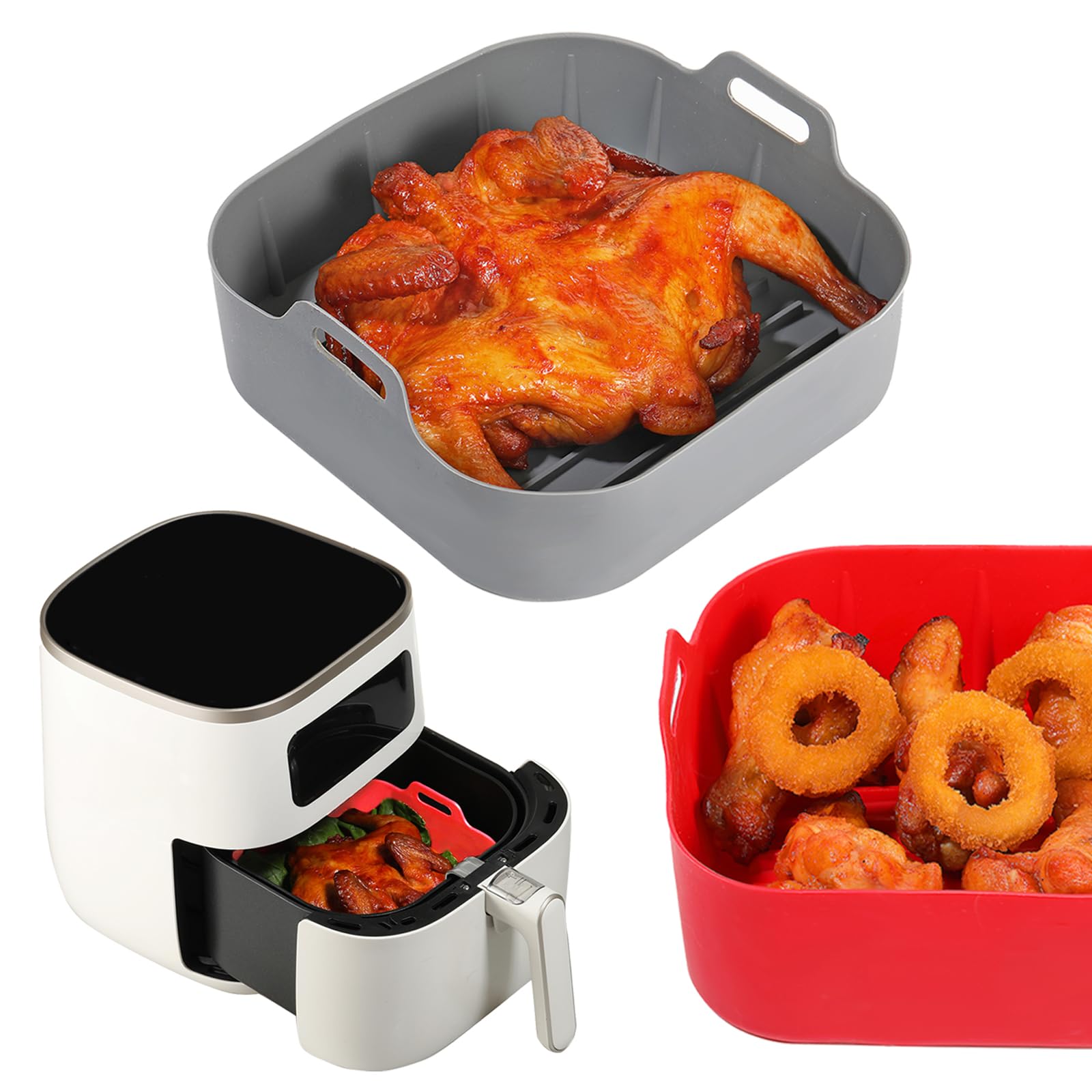Non-Stick Air Fryer Silicone Liners - 2 Pack Reusable Square Basket Bowl for 3-6QT Air Fryers (7.5 Inch) - Safe Parchment Paper Replacement for Healthy Cooking | Perfect for Baking, Roasting & Meal Prep