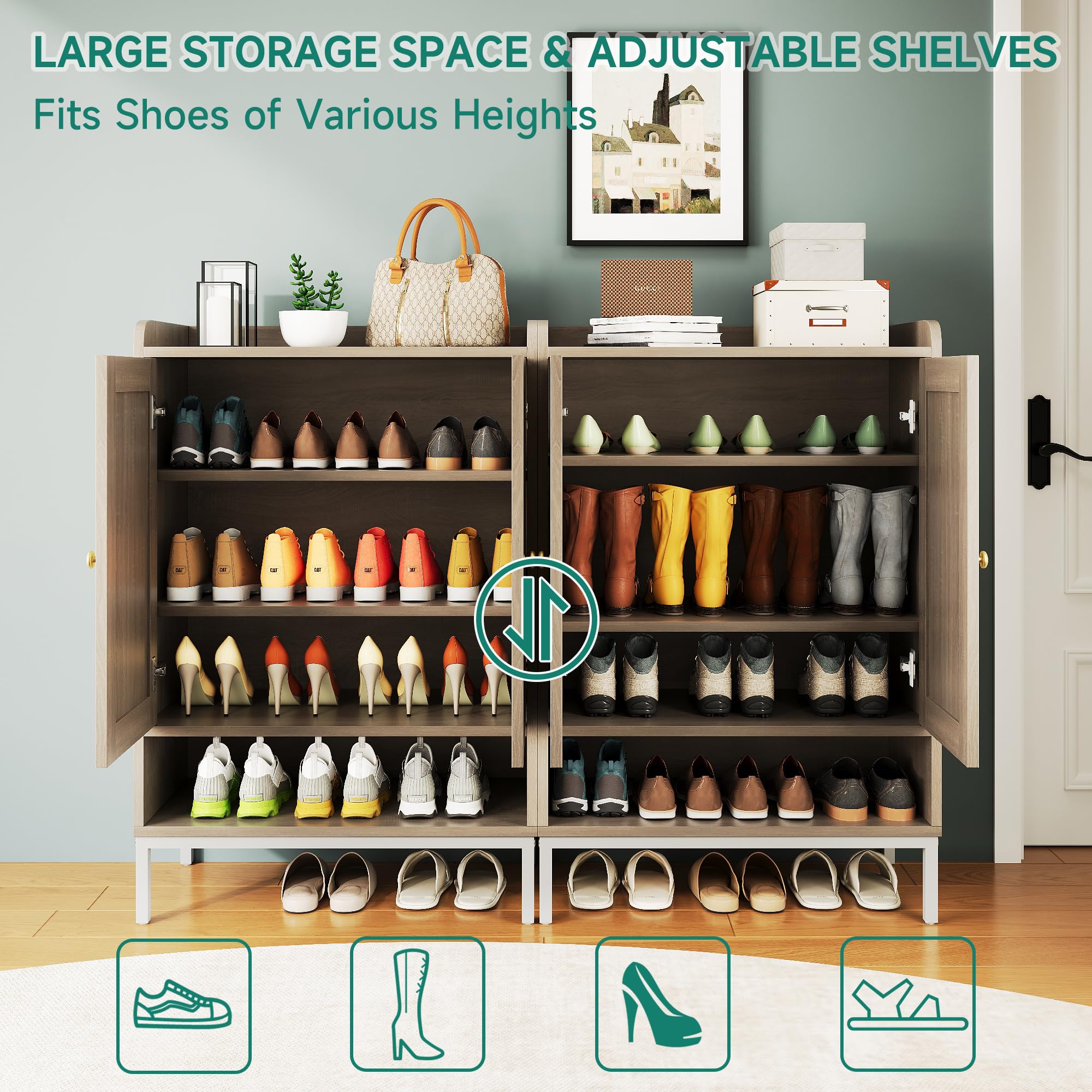 5-Tier Rattan Shoe Cabinet with Adjustable Shelves - Entryway Storage Organizer for 20 Pairs of Shoes - Perfect for Hallway, Closet & Living Room - Natural Woven Design for Home Décor