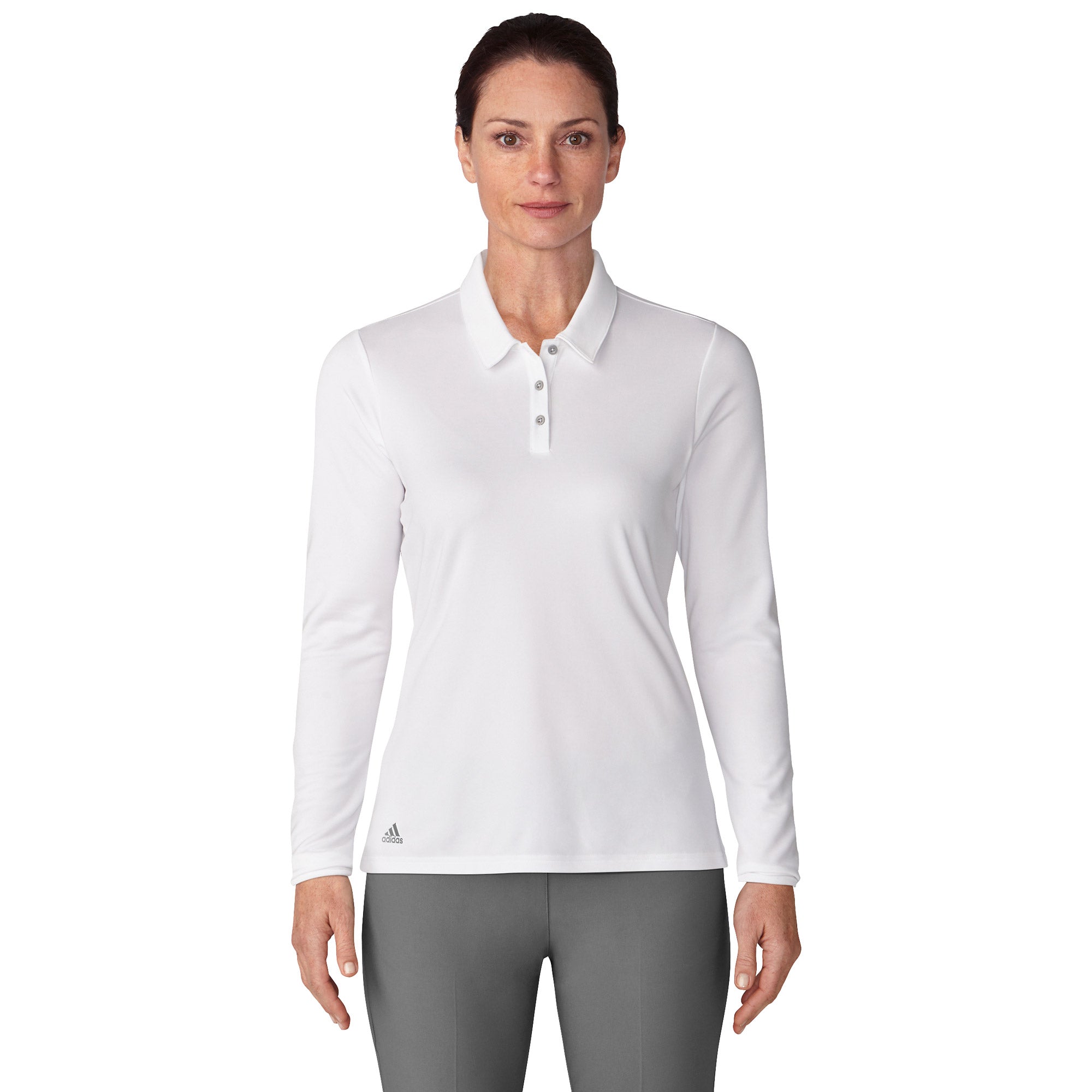 Adidas Performance Women's White Long Sleeve Golf Polo Shirt - Moisture Wicking & UV Protection for Golf, Tennis & Outdoor Sports