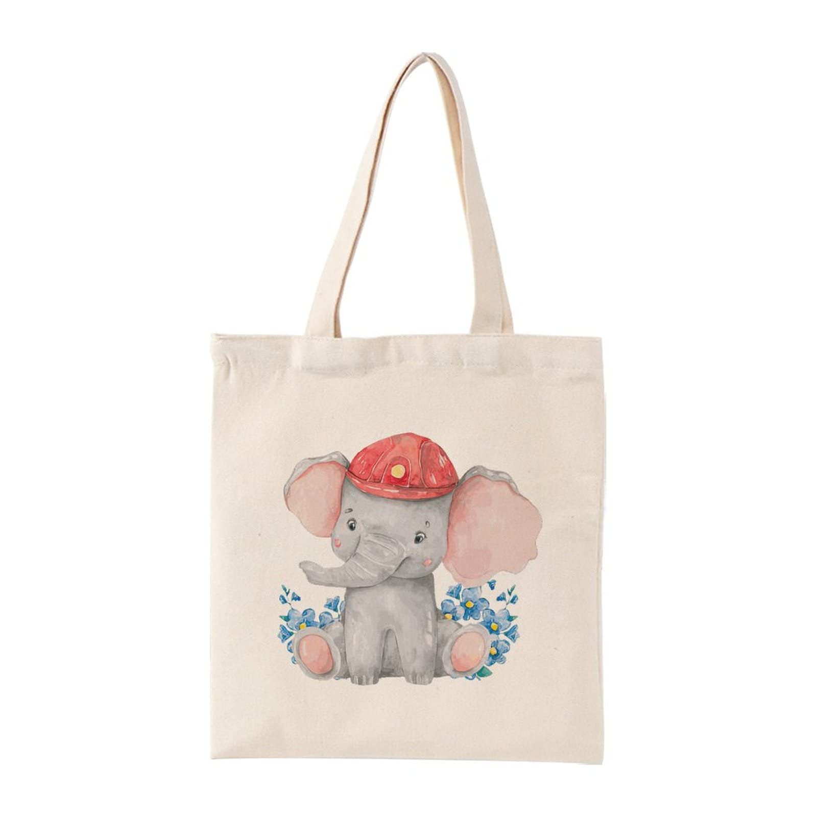 Stylish Elephant Print Canvas Tote Bag - Cute Reusable Shopping Bag & School Book Bag for Women & Girls | Perfect for Groceries, Beach Trips & Daily Use