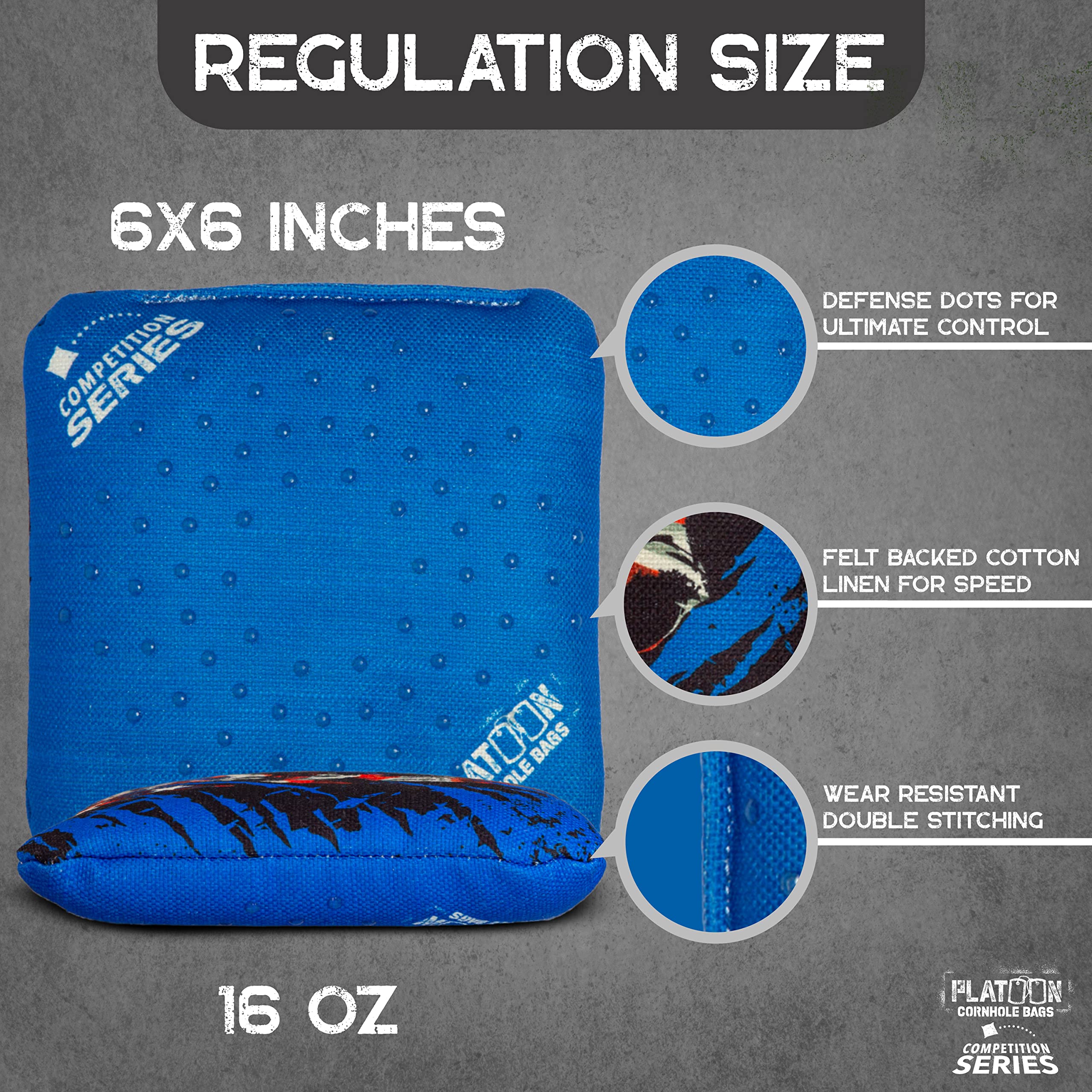 Professional Cornhole Bags Set of 8 - Regulation Weight, Double Sided with Slick & Sticky Rubber Dots - Competition Series for Pro Corn Hole Bean Bag Toss Game - Perfect for Backyard Parties, Tailgating, and Outdoor Events - Made in USA