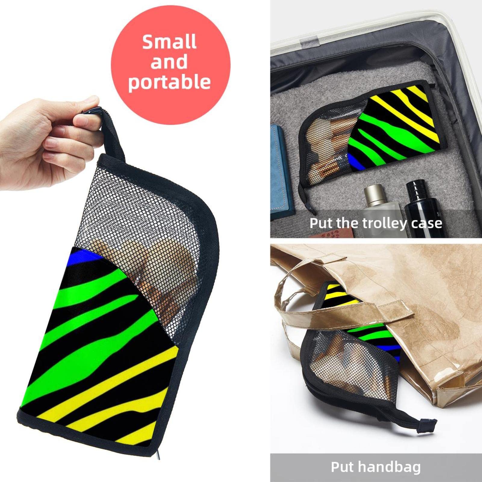 12-Piece Makeup Brush Organizer Bag with Rainbow Zebra Print - Portable Cosmetic Brush Holder Case for Travel & Home Storage
