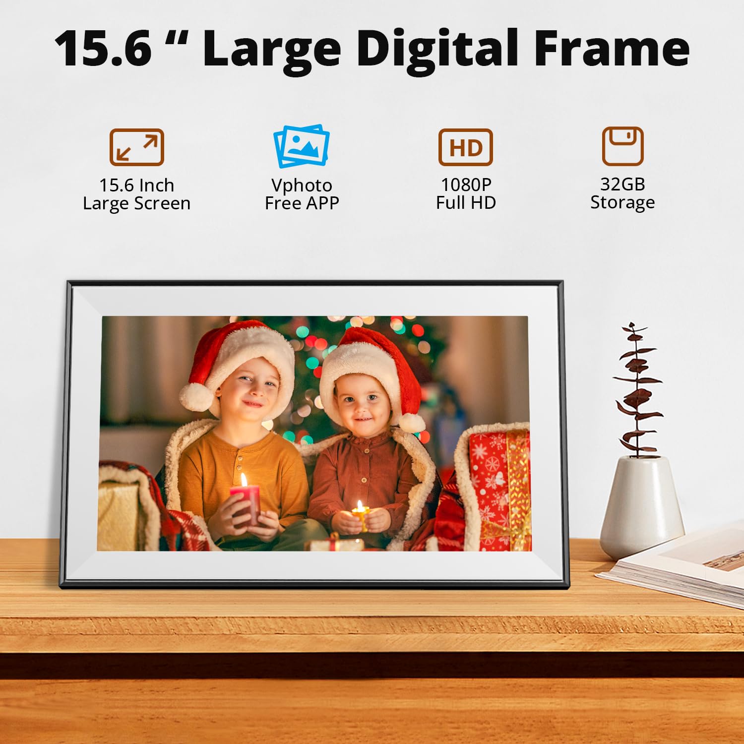 Dragon Touch 15.6 Inch WiFi Digital Picture Frame with 32GB Storage - Full HD 1080P Touchscreen, Auto-Rotate, Instant Photo/Video Sharing via Free App | Perfect Gift for Mom, Dad & Family | Display Memories in Living Room, Bedroom or Office
