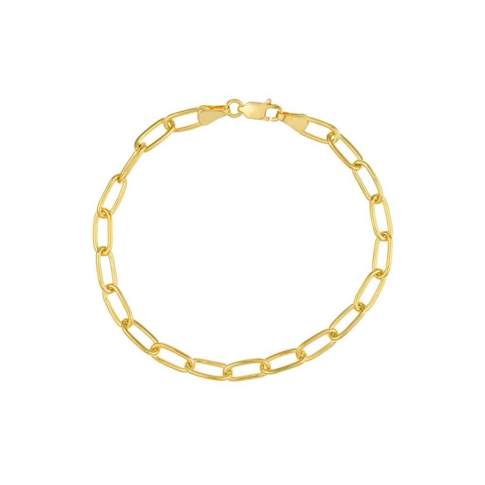 14K Yellow Gold Paper Clip Chain Bracelet for Women - 7.5 Inch Adjustable Minimalist Dainty Jewelry - Perfect for Everyday Wear, Gifts & Special Occasions