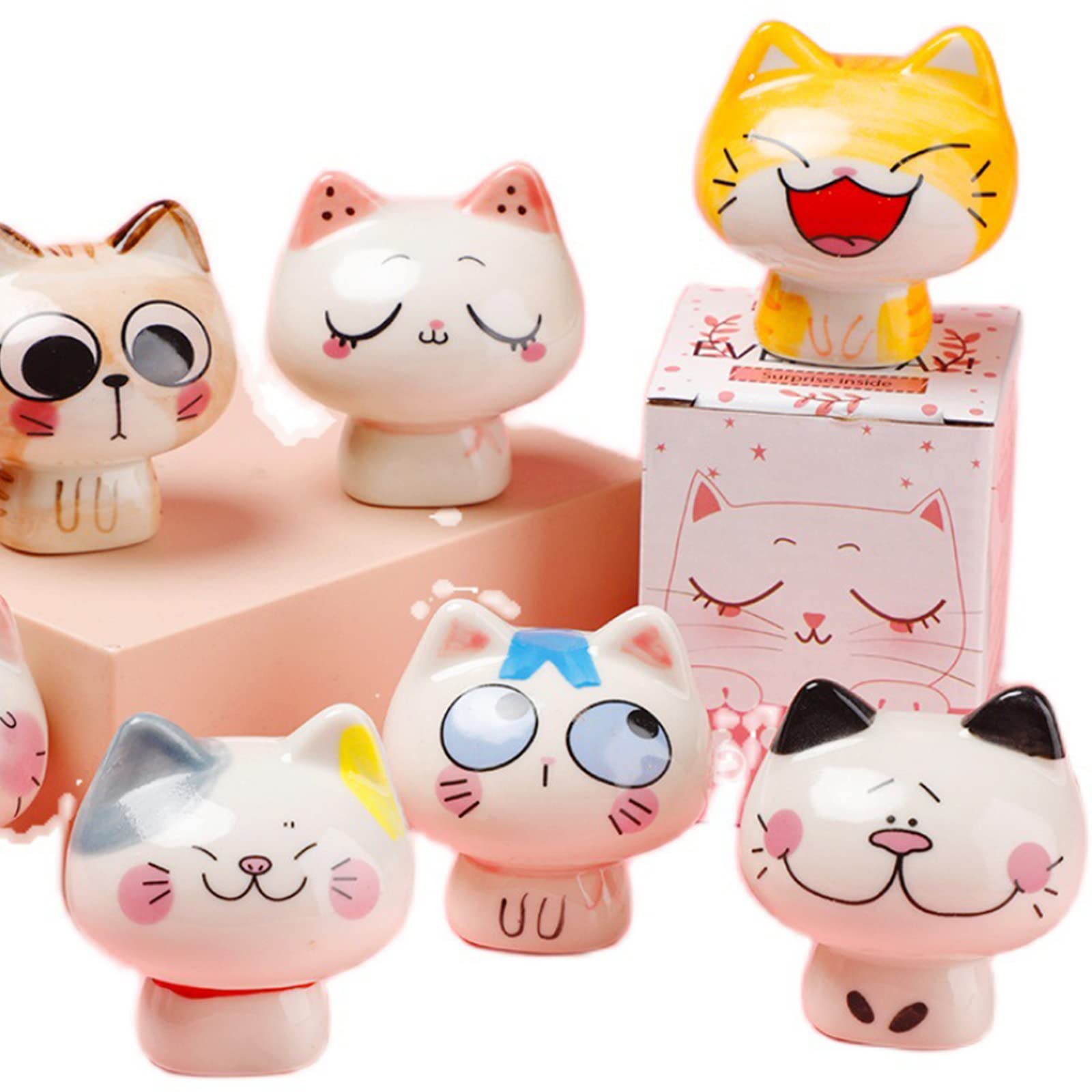 8-Piece Cute Cat Ceramic Decor Set - Bookshelf, Bedroom, Living Room & Office Decor - Perfect for TV Cabinets, Car Ornaments & Girls' Room - Ideal Birthday Gift for Kids | Home Accessories for Cozy Spaces