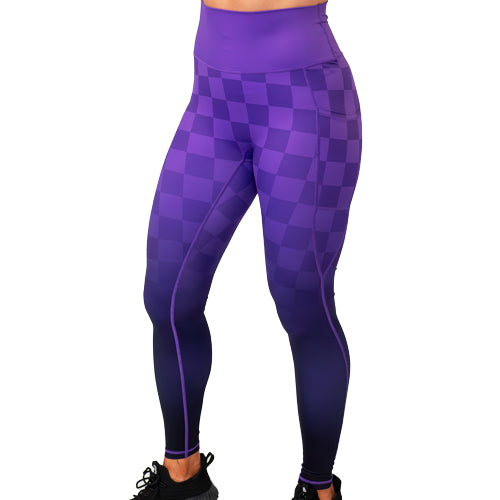 Stylish Purple Ombre Checkers Leggings for Women - Trendy High Waisted Yoga Pants for Workout, Lounge & Casual Wear