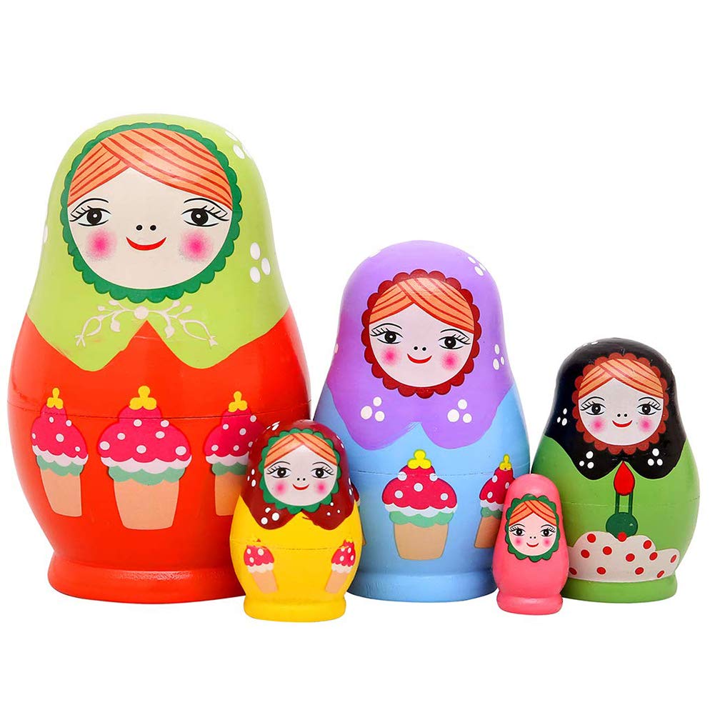 5Pcs Wooden Ice Cream Girl Nesting Dolls Set - Handmade Matryoshka Figurines for Kids, Christmas Birthday Gift, Home Room Decor | Perfect for Children's Playtime, Party Favors & Holiday Decorations