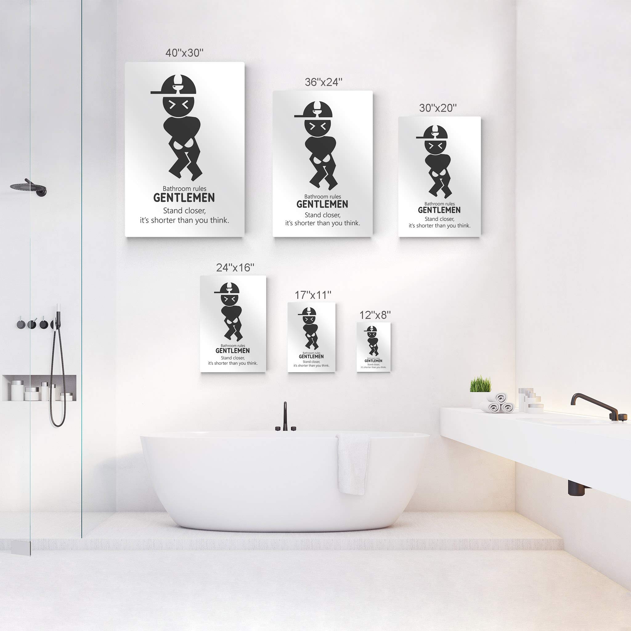 Funny Bathroom Sign - 'Gentlemen Stand Closer It's Shorter Than You Think' Metal Print Wall Art | 12x8 Inches | Ready to Hang Bathroom Decor for Home & Office | Made in USA | Perfect for Powder Rooms, Restrooms & Man Caves
