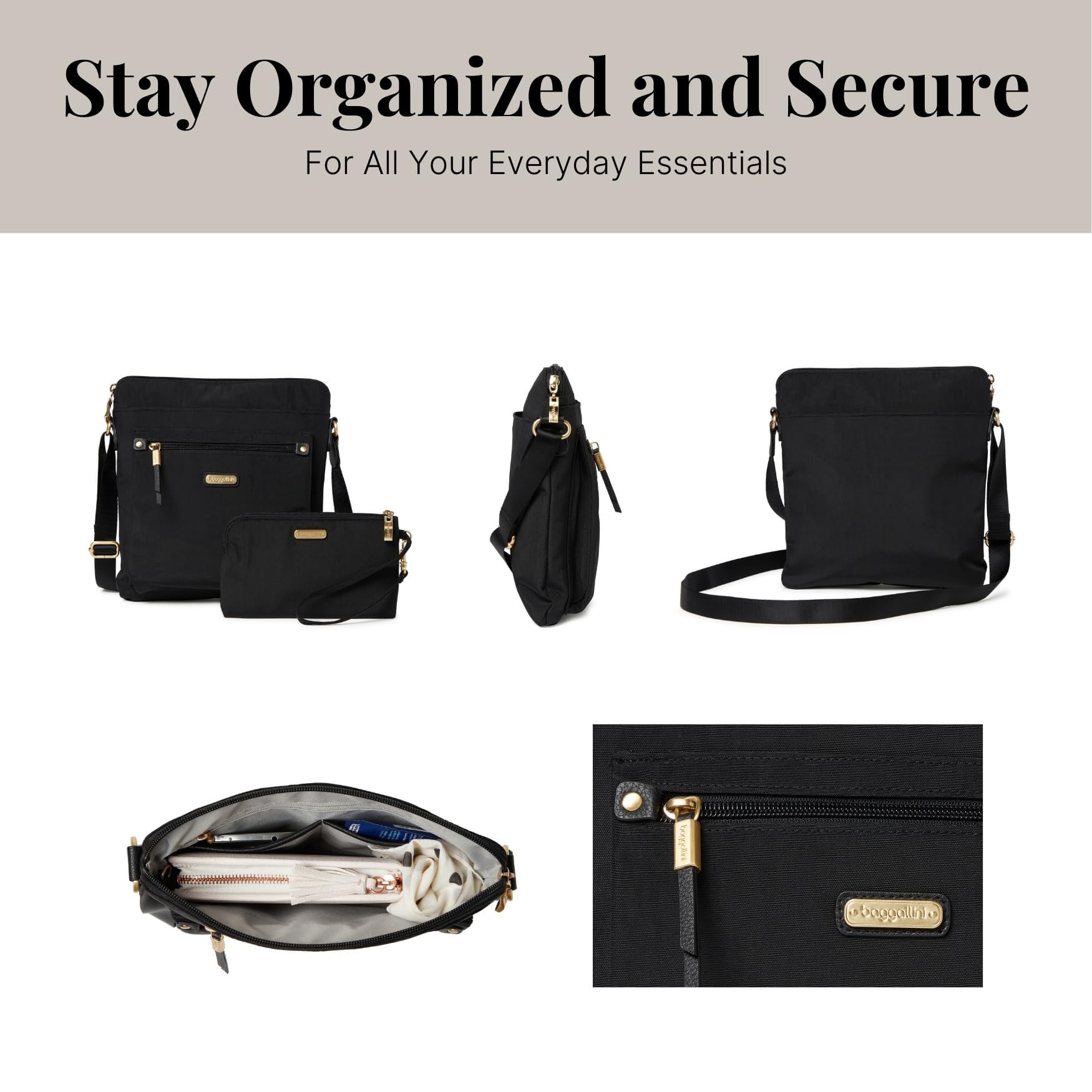 Baggallini Go Bagg RFID Blocking Crossbody Bag with Phone Wristlet - Secure Travel Purse for Women, Everyday Use & Commuting