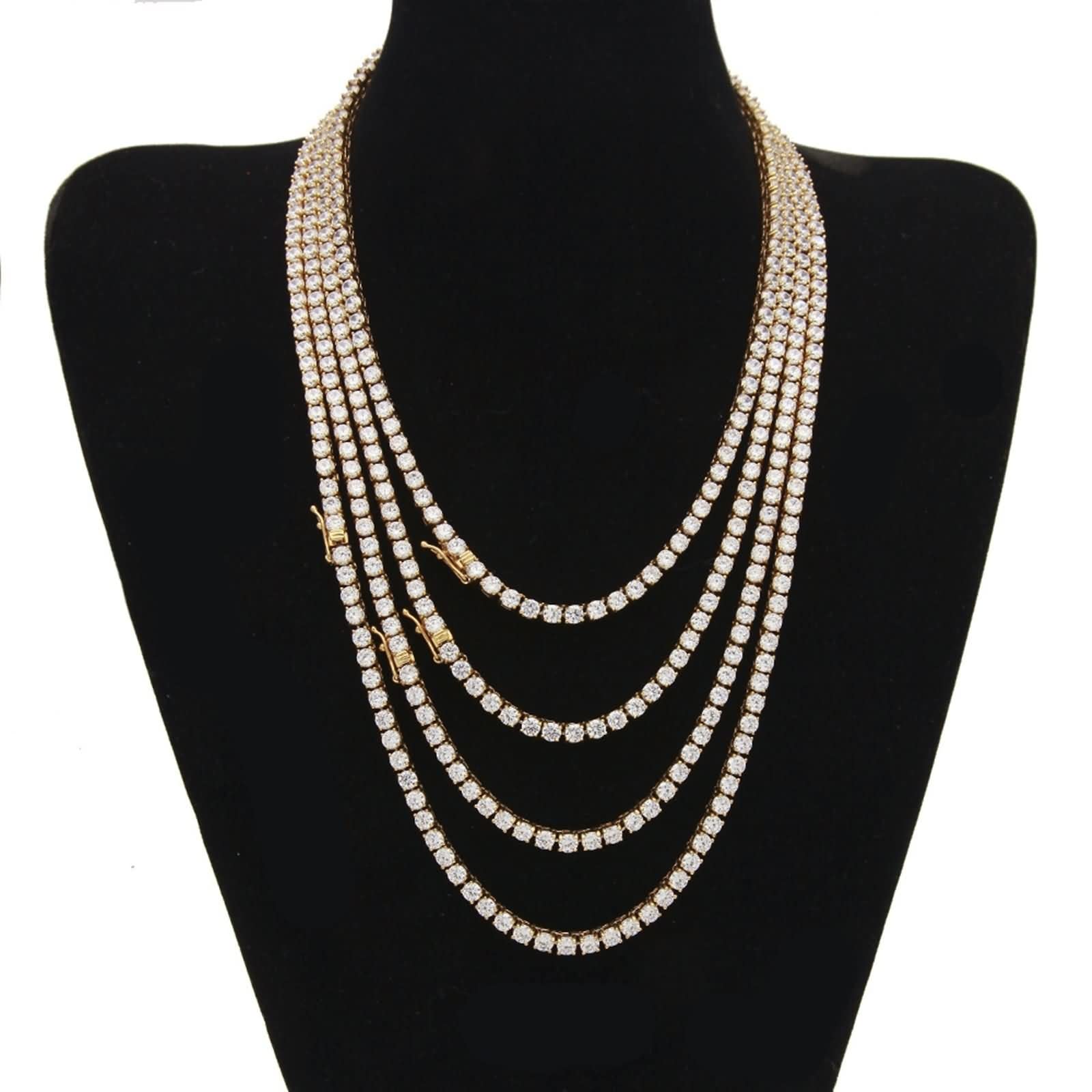 4mm Men's Box Chain Necklace 18 Inch with White Cubic Zirconia - Real Gold Plated Alloy - Stylish Jewelry for Gifts, Weddings & Everyday Wear