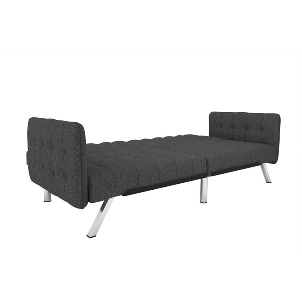 Pemberly Row Convertible Futon Sofa Bed - Grey Linen Upholstery | Space-Saving Sleeper for Small Apartments, Guest Rooms & Home Offices