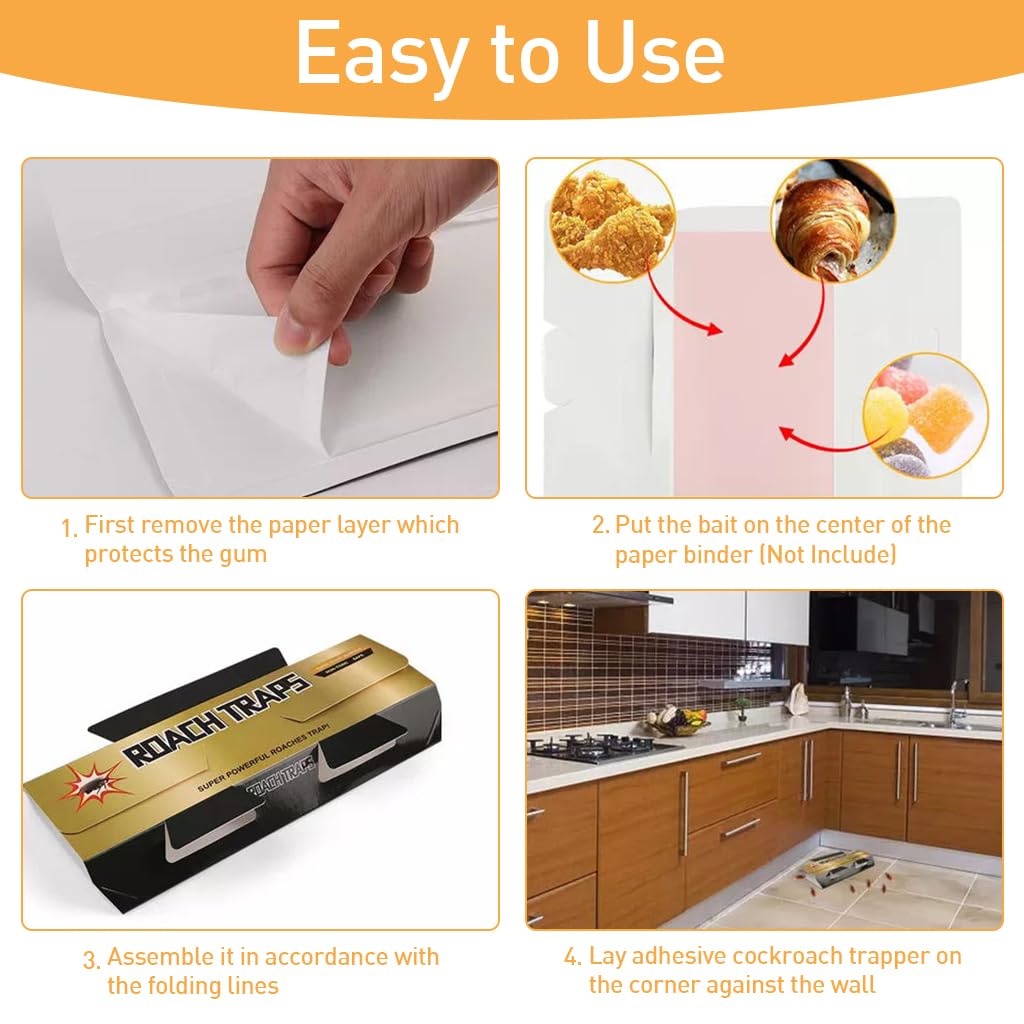 HASTHIP® 10 Pack Strong Adhesive Cockroach Traps - Non-Toxic, Pesticide-Free Roach Killer for Kitchen, Bedroom, Office - Safe & Effective Cockroach Control for Home, Restaurant, and Commercial Use