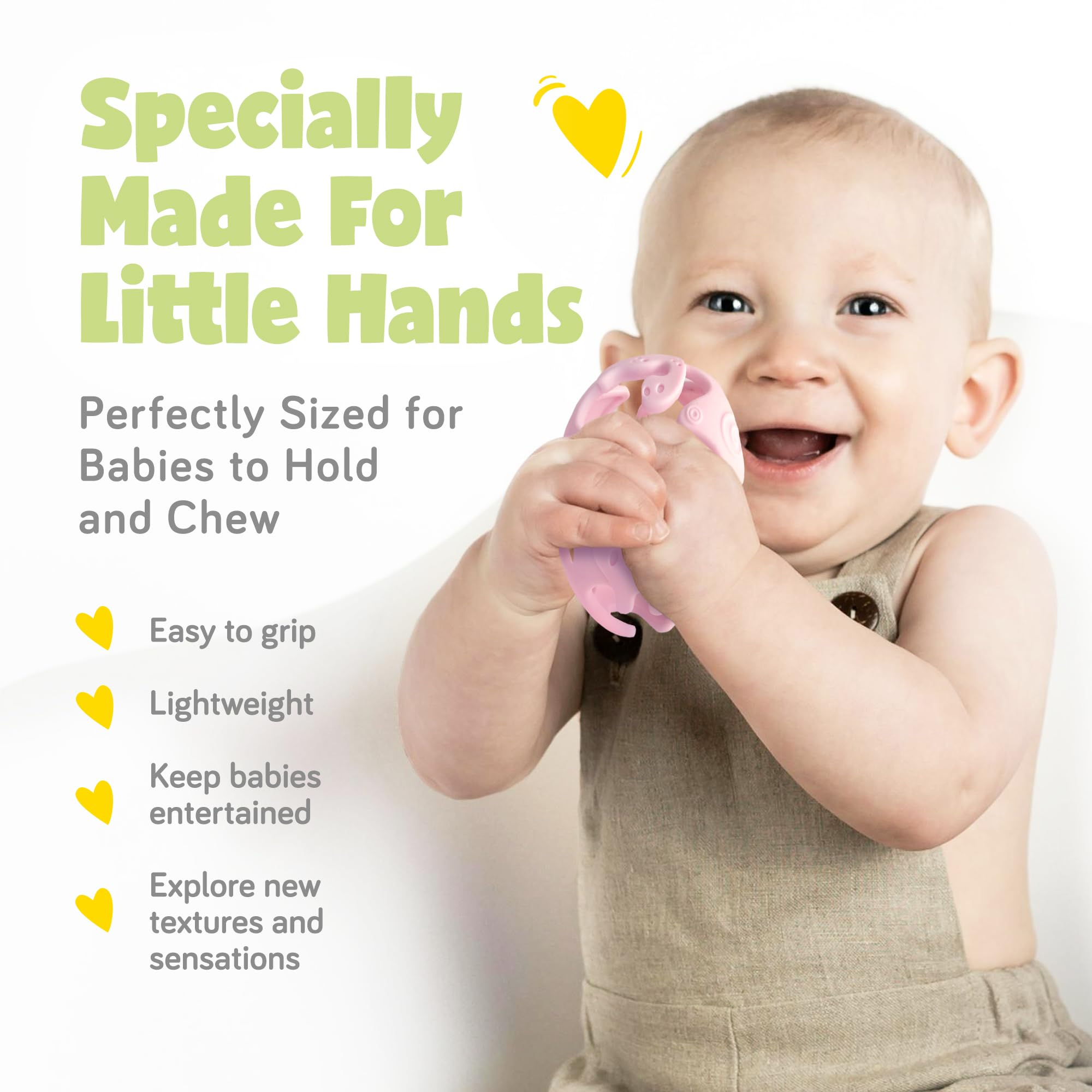 Dinosaur Baby Teething Toys - BPA-Free Silicone Sensory Toys for Infants 0-18 Months | Soft, Lightweight & Easy to Clean | Textured Chew Toy for Soothing Sore Gums | Perfect for Home, Daycare & Travel (Peach Pink)
