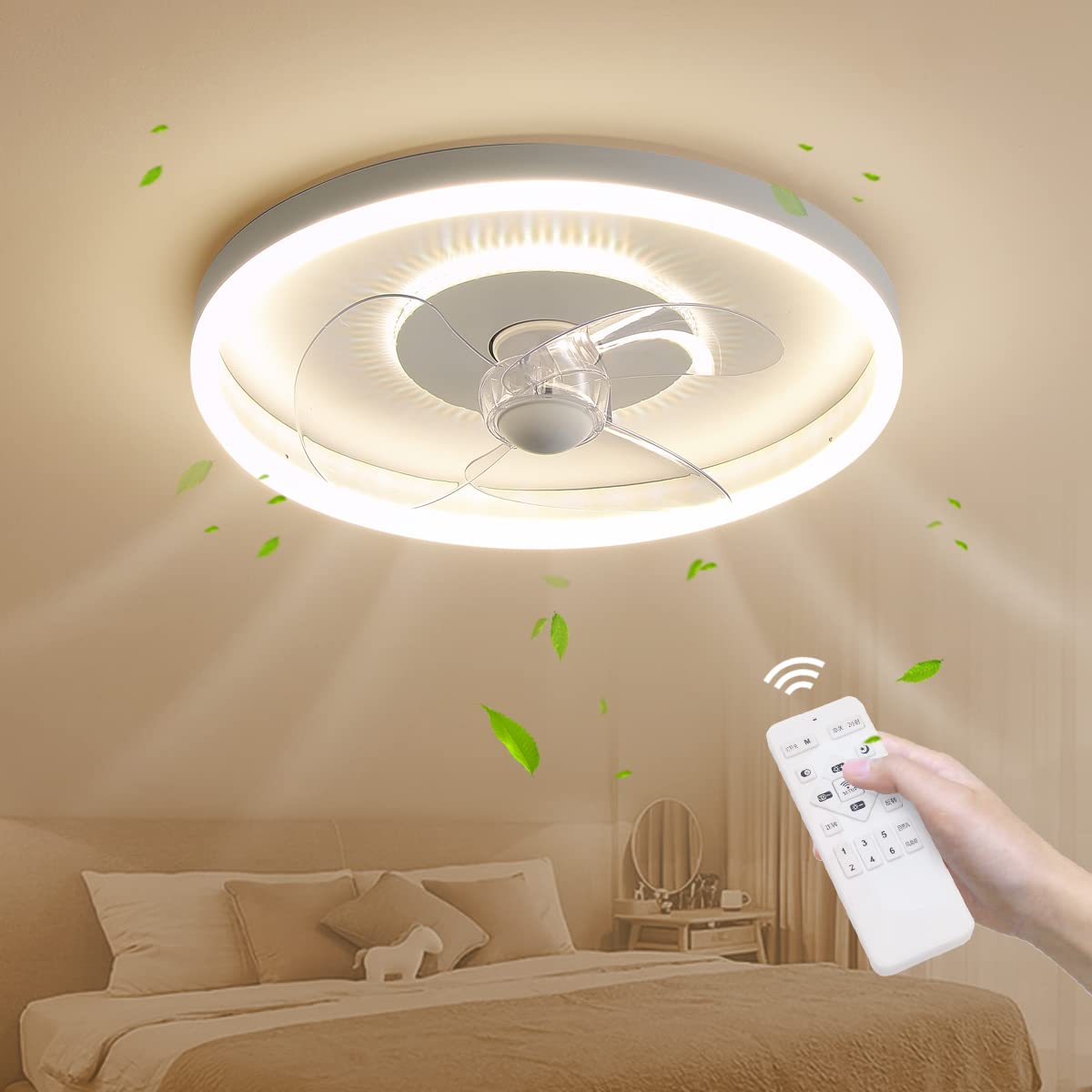 Modern LED Ceiling Fan with Light - Ultra Quiet 6-Speed Remote Control & Stepless Dimming, 50cm Indoor Ceiling Fan Light for Living Room, Bedroom, Nursery - Perfect for Cooling & Ambient Lighting in Homes, Offices, and Dorm Rooms